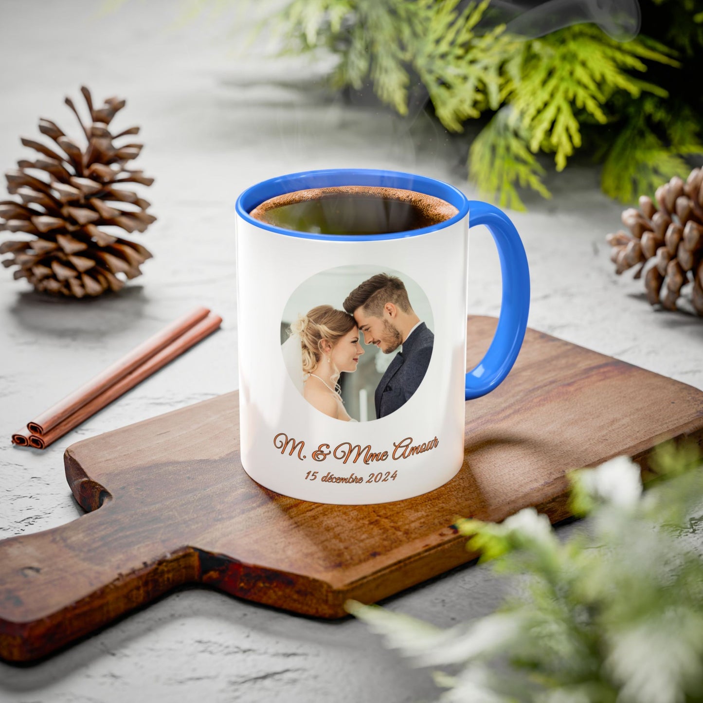 Individuelle Tasse, 325ml Weiß/Cambridge Blue Kreis-Design Keramiktasse, Personalisiertes Geschenk mit Foto, Text oder Logo