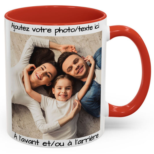 Custom Mug, 11oz White/Red Square Design Ceramic Coffee Mug, Personalized Gift with Photo, Text or Logo