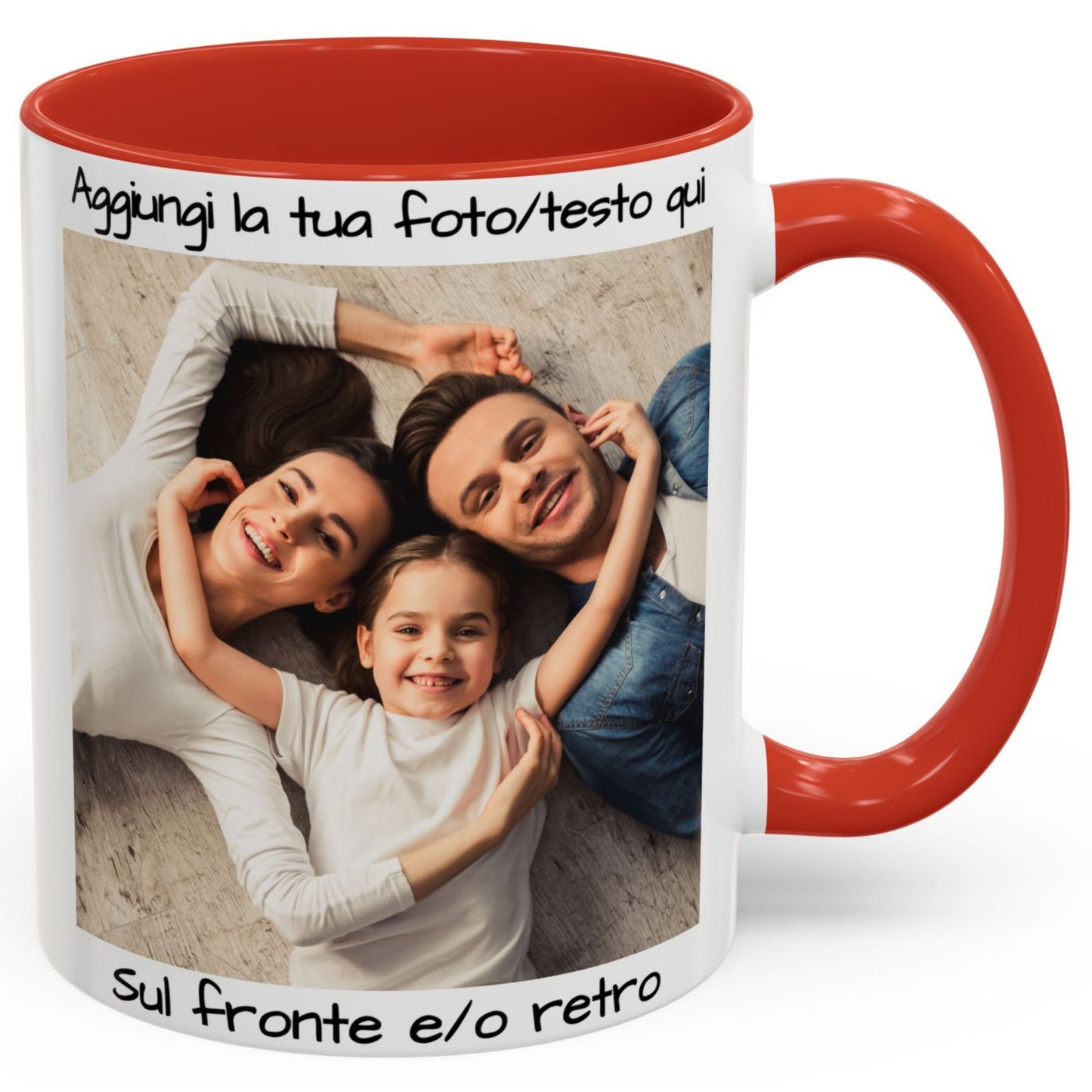 Tazza personalizzata, 325 ml Bianco/rosso Design quadrato Tazza da caffè in ceramica, Regalo personalizzato con foto, testo o logo