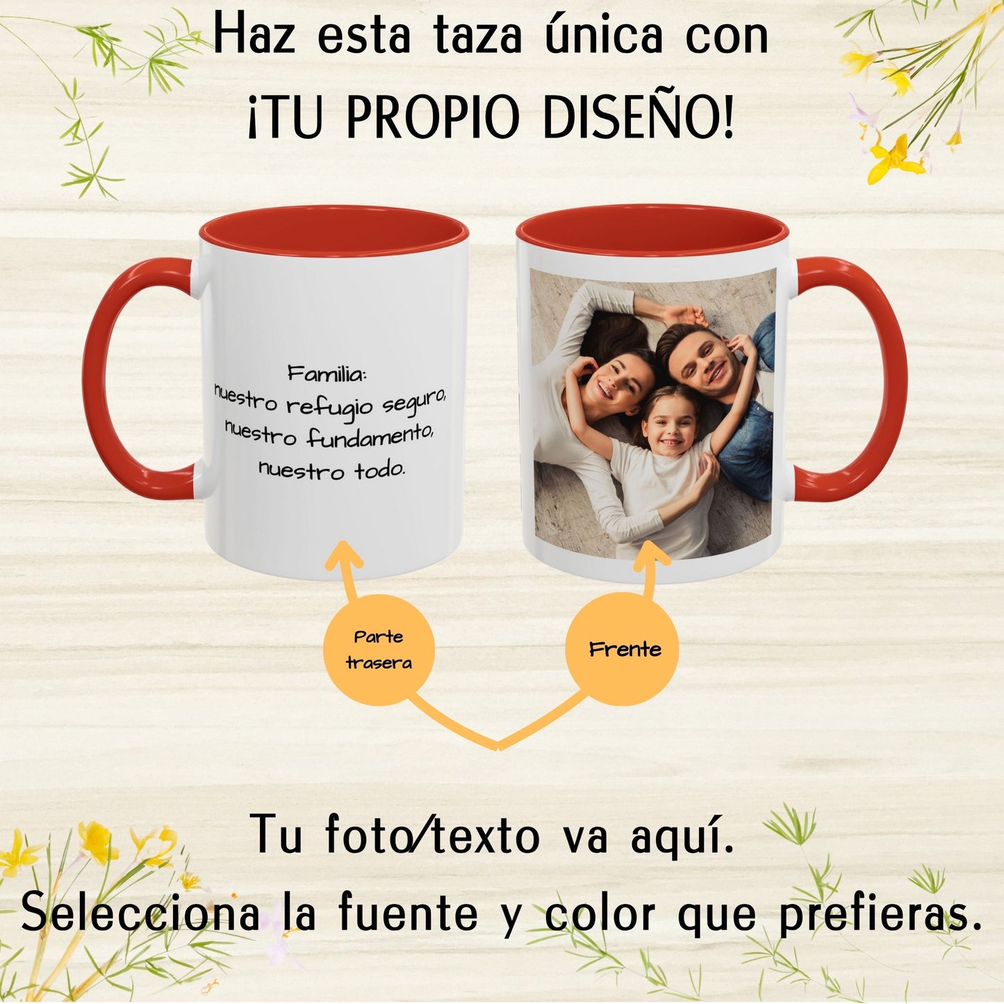 Mug personnalisé, 325ml Blanc/rouge Motif carré Céramique Tasse à café, Cadeau personnalisé avec photo, texte ou logo