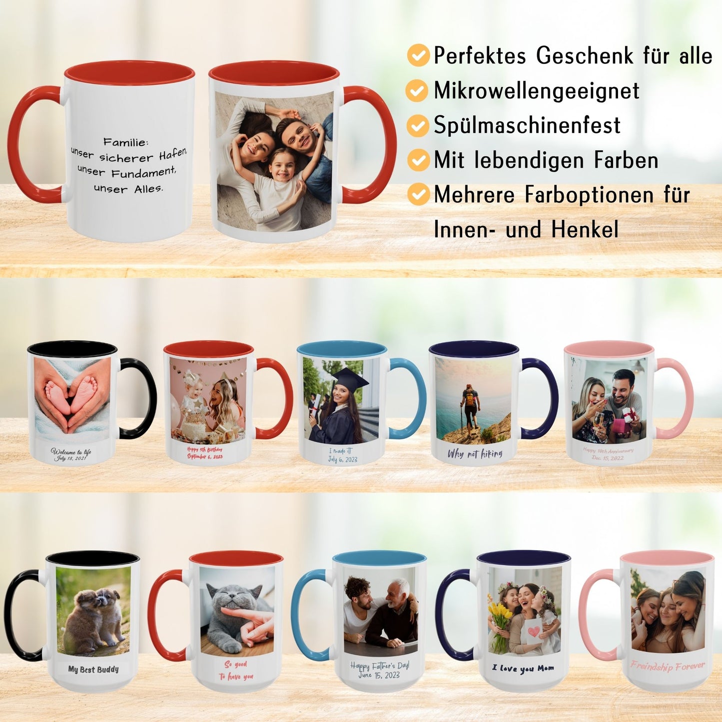 Custom Mug, 325ml White/Red Square Design Ceramic Coffee Mug, Personalized Gift with Photo, Text or Logo