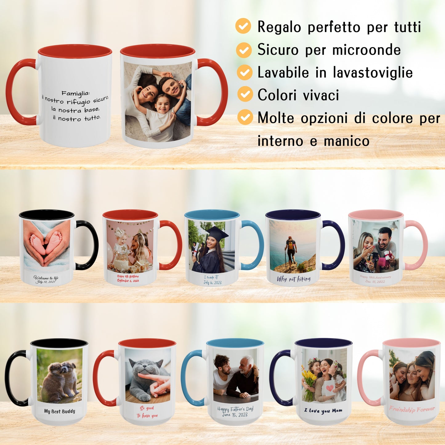 Tazza personalizzata, 325 ml Bianco/rosso Design quadrato Tazza da caffè in ceramica, Regalo personalizzato con foto, testo o logo