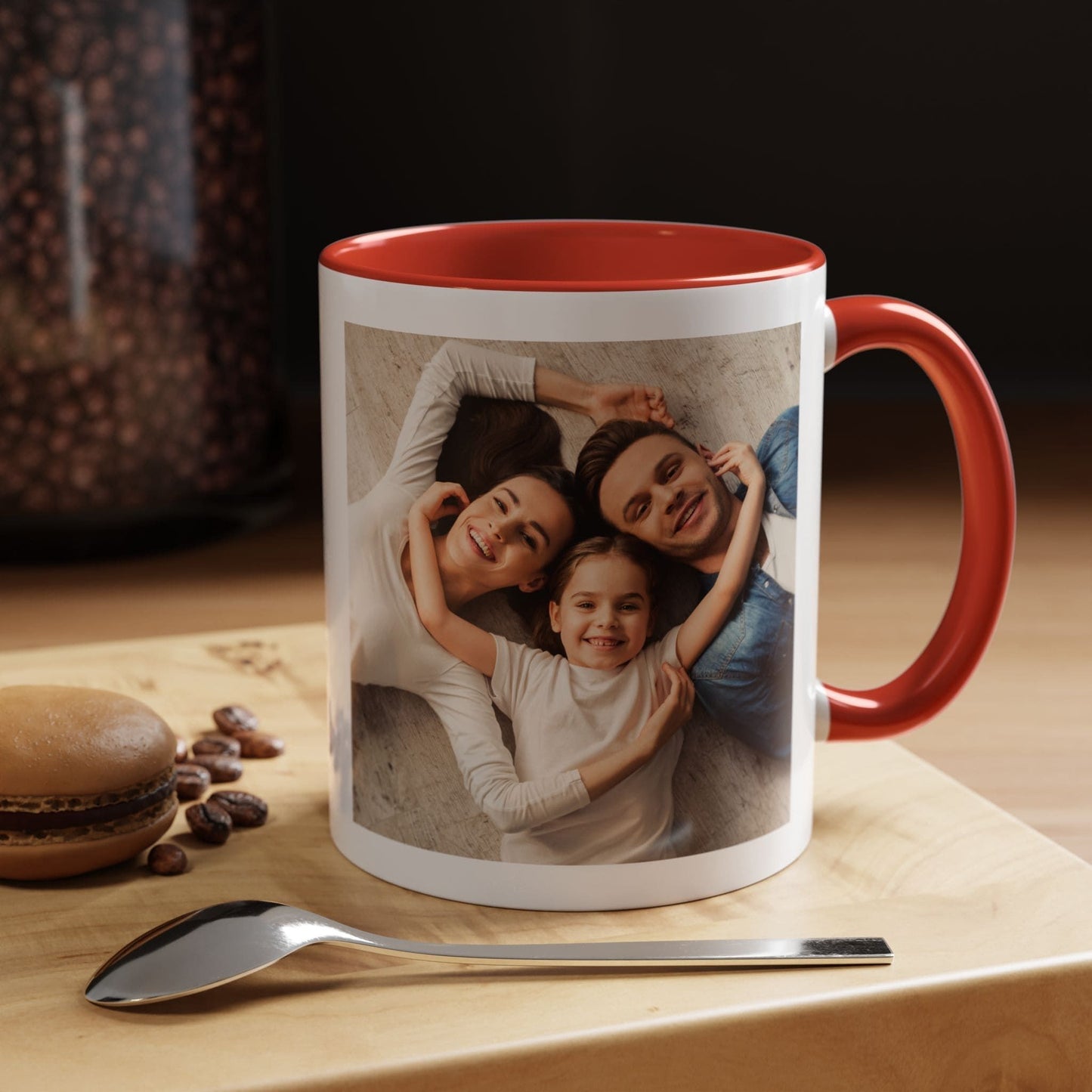 Mug personnalisé, Mug en céramique blanc/rouge à motif carré de 325 ml, Cadeau personnalisé avec photo, texte ou logo