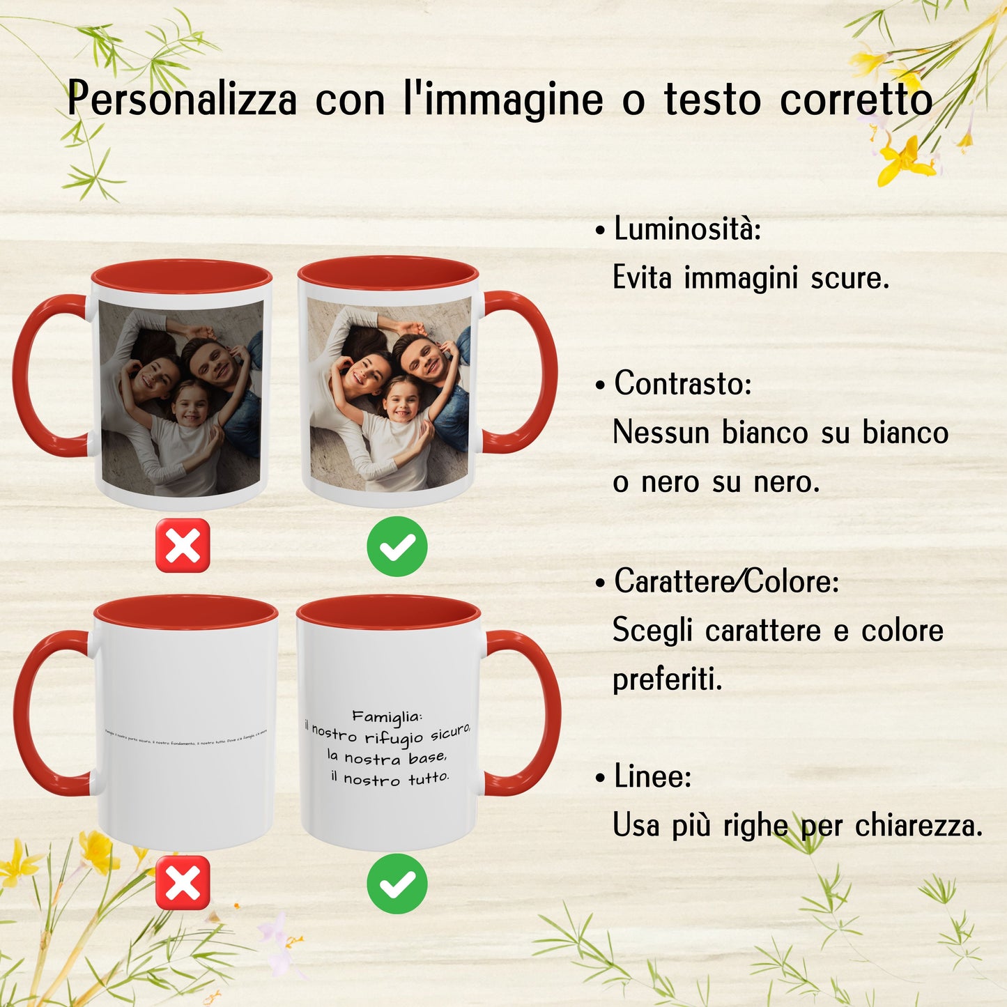 Tazza personalizzata, 325 ml Bianco/rosso Design quadrato Tazza da caffè in ceramica, Regalo personalizzato con foto, testo o logo