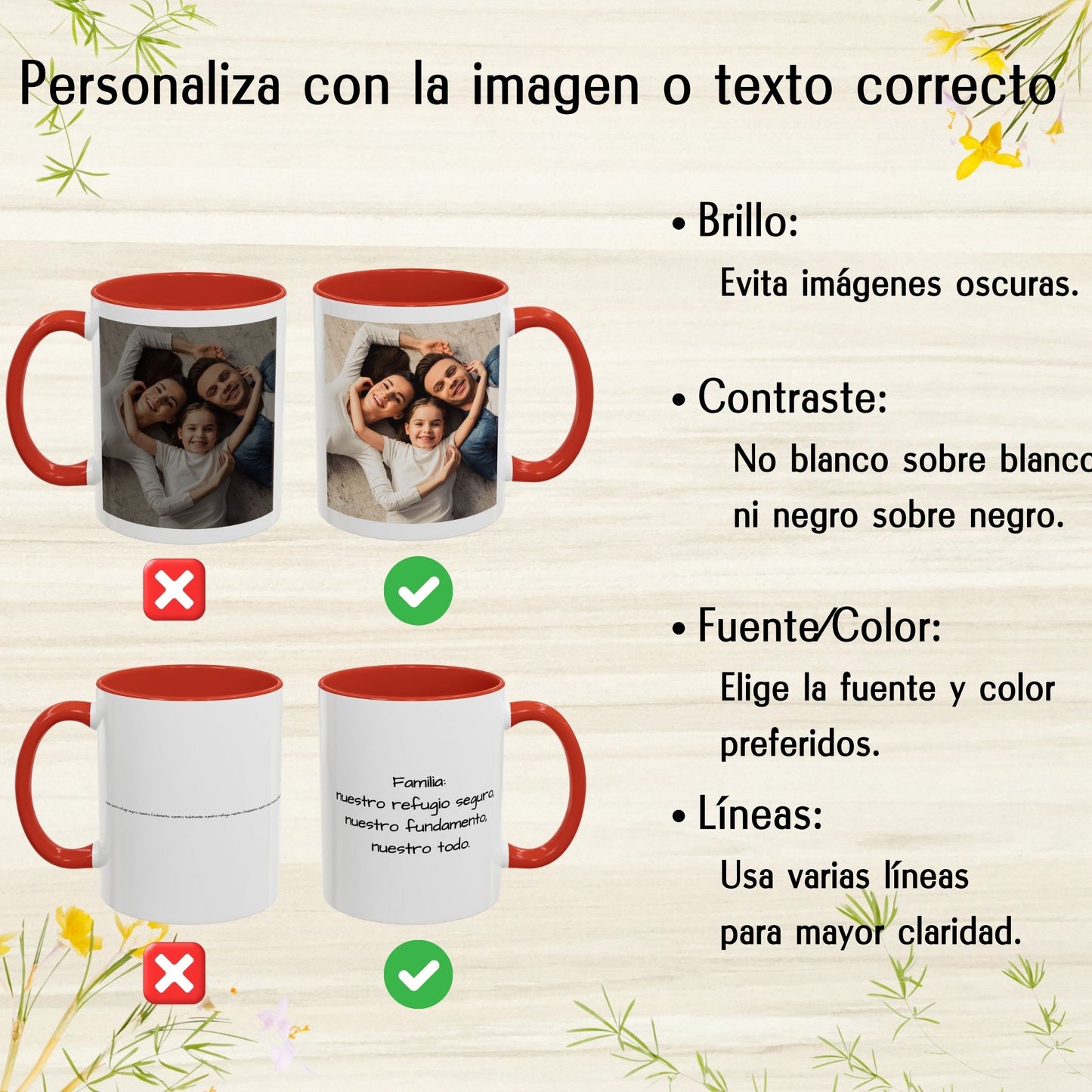 Mug personnalisé, 325ml Blanc/rouge Motif carré Céramique Tasse à café, Cadeau personnalisé avec photo, texte ou logo