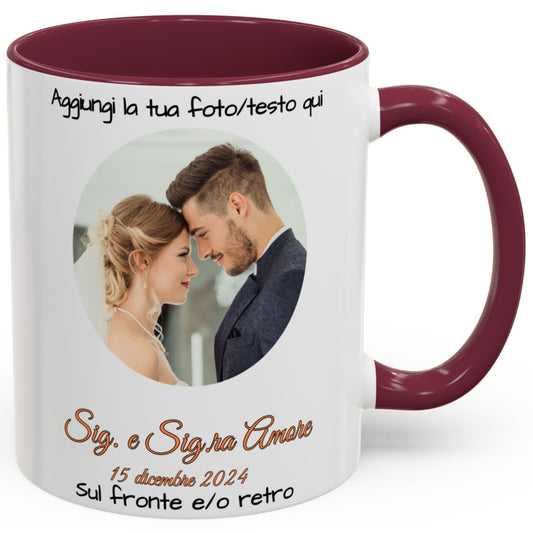 Tazza personalizzata, 325 ml Bianco/bordò Design circolare Tazza da caffè in ceramica, Regalo personalizzato con foto, testo o logo