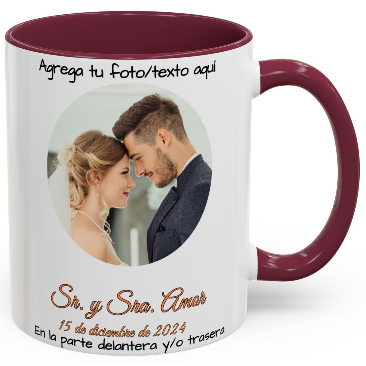 Taza personalizada, 325ml Blanco/granate Diseño circular Cerámica Taza de café, Regalo personalizado con foto, texto o logo
