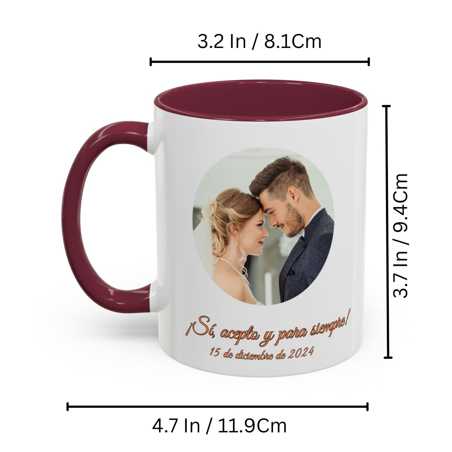 Taza personalizada, 325ml Blanco/granate Diseño circular Cerámica Taza de café, Regalo personalizado con foto, texto o logo