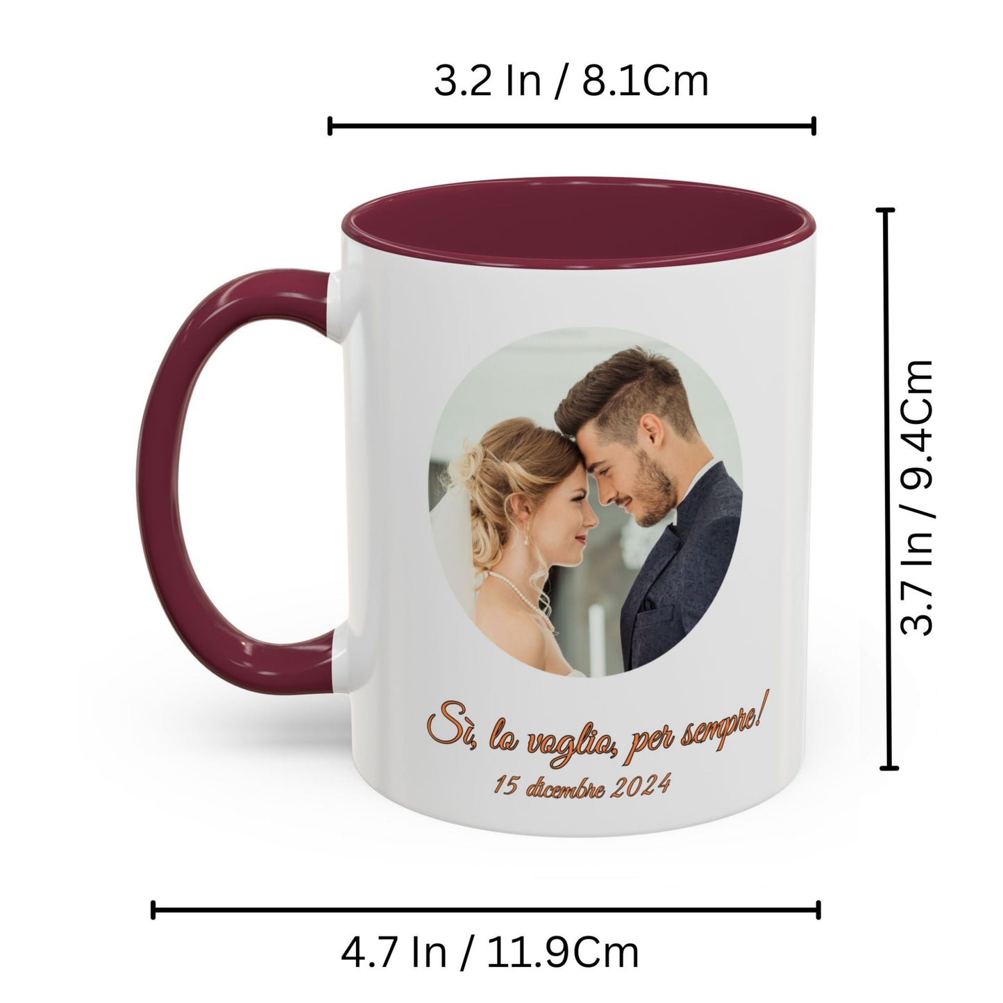 Tazza personalizzata, 325 ml Bianco/bordò Design circolare Tazza da caffè in ceramica, Regalo personalizzato con foto, testo o logo