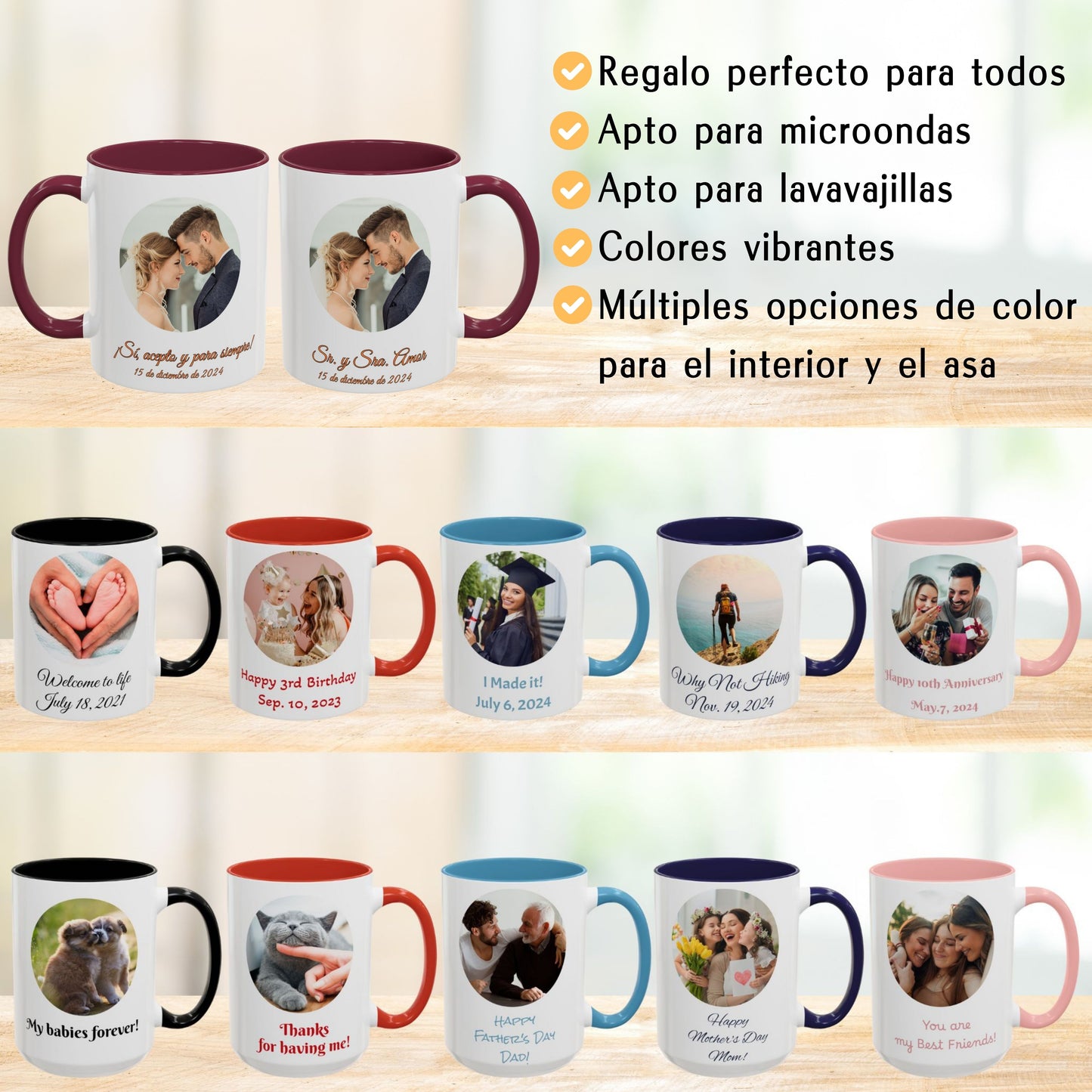 Taza personalizada, 325ml Blanco/granate Diseño circular Cerámica Taza de café, Regalo personalizado con foto, texto o logo
