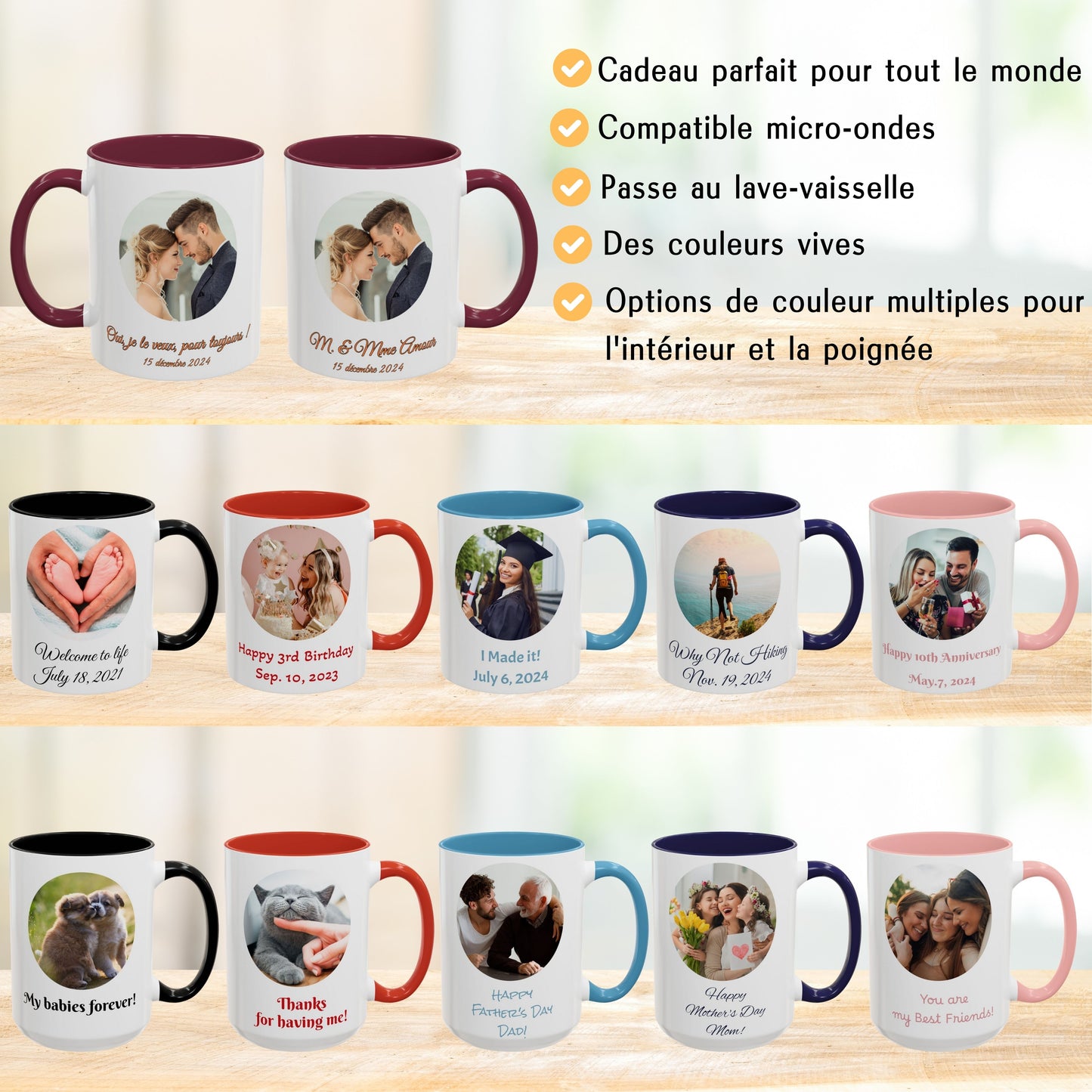 Personalisierte Tasse, 325ml, Keramik-Kaffeetasse, weiß/weinrot, mit Kreismotiv, personalisiertes Geschenk mit Foto, Text oder Logo