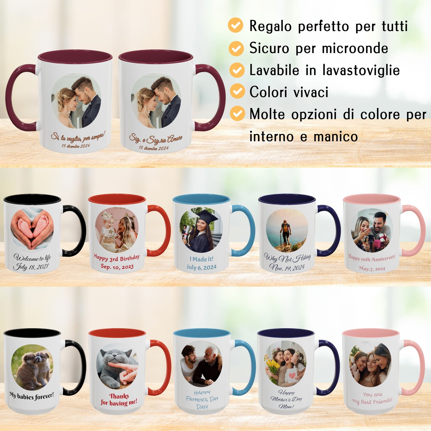 Tazza personalizzata, 325 ml Bianco/bordò Design circolare Tazza da caffè in ceramica, Regalo personalizzato con foto, testo o logo