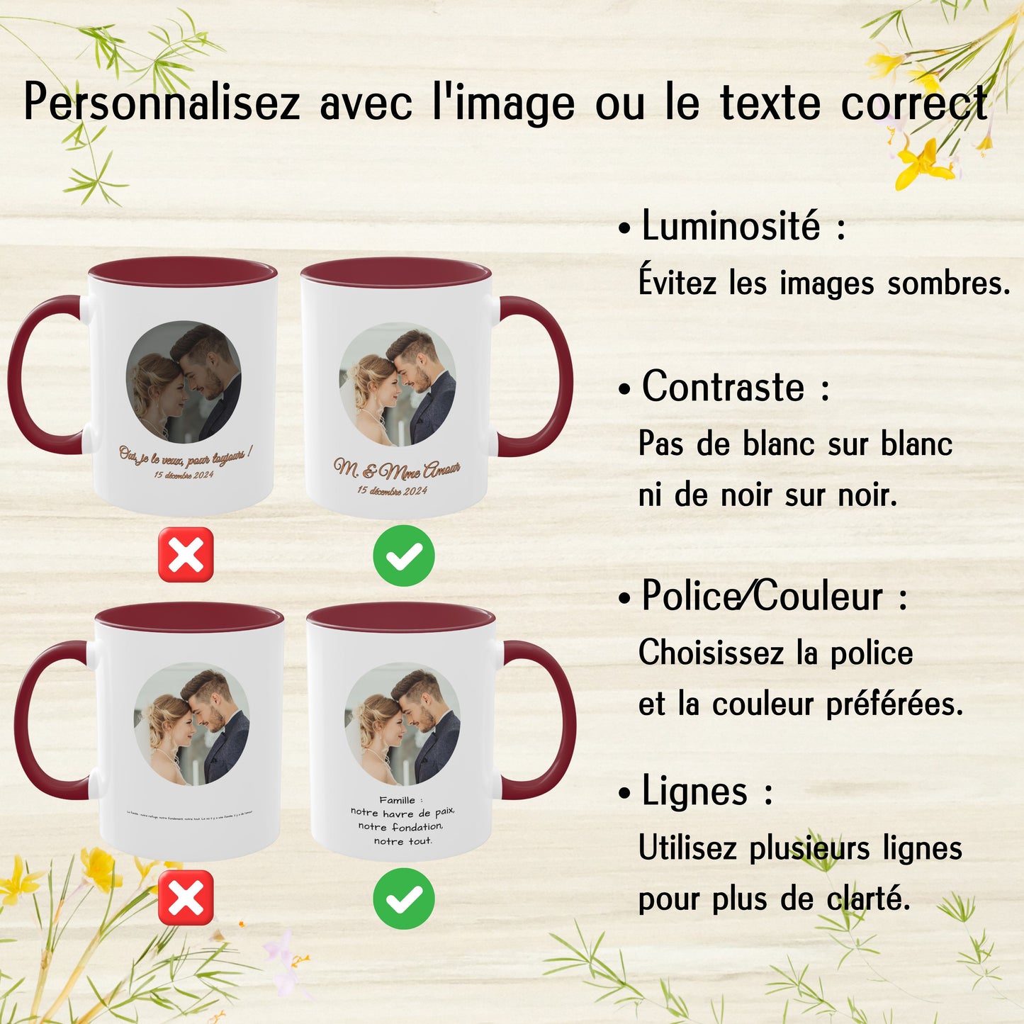 Personalisierte Tasse, 325ml, Keramik-Kaffeetasse, weiß/weinrot, mit Kreismotiv, personalisiertes Geschenk mit Foto, Text oder Logo