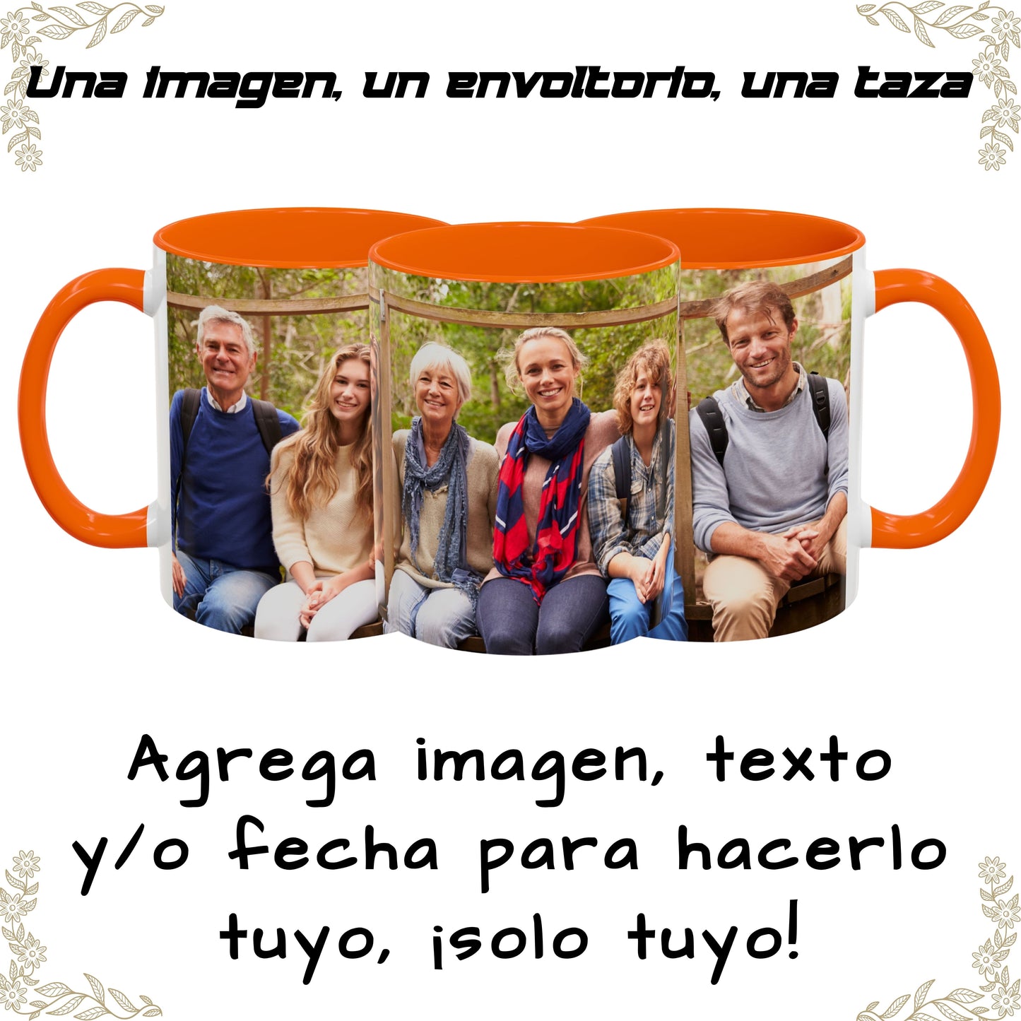 Taza personalizada, 325ml Blanco/naranja Diseño envolvente Cerámica Taza de café, Regalo personalizado con foto, texto o logo