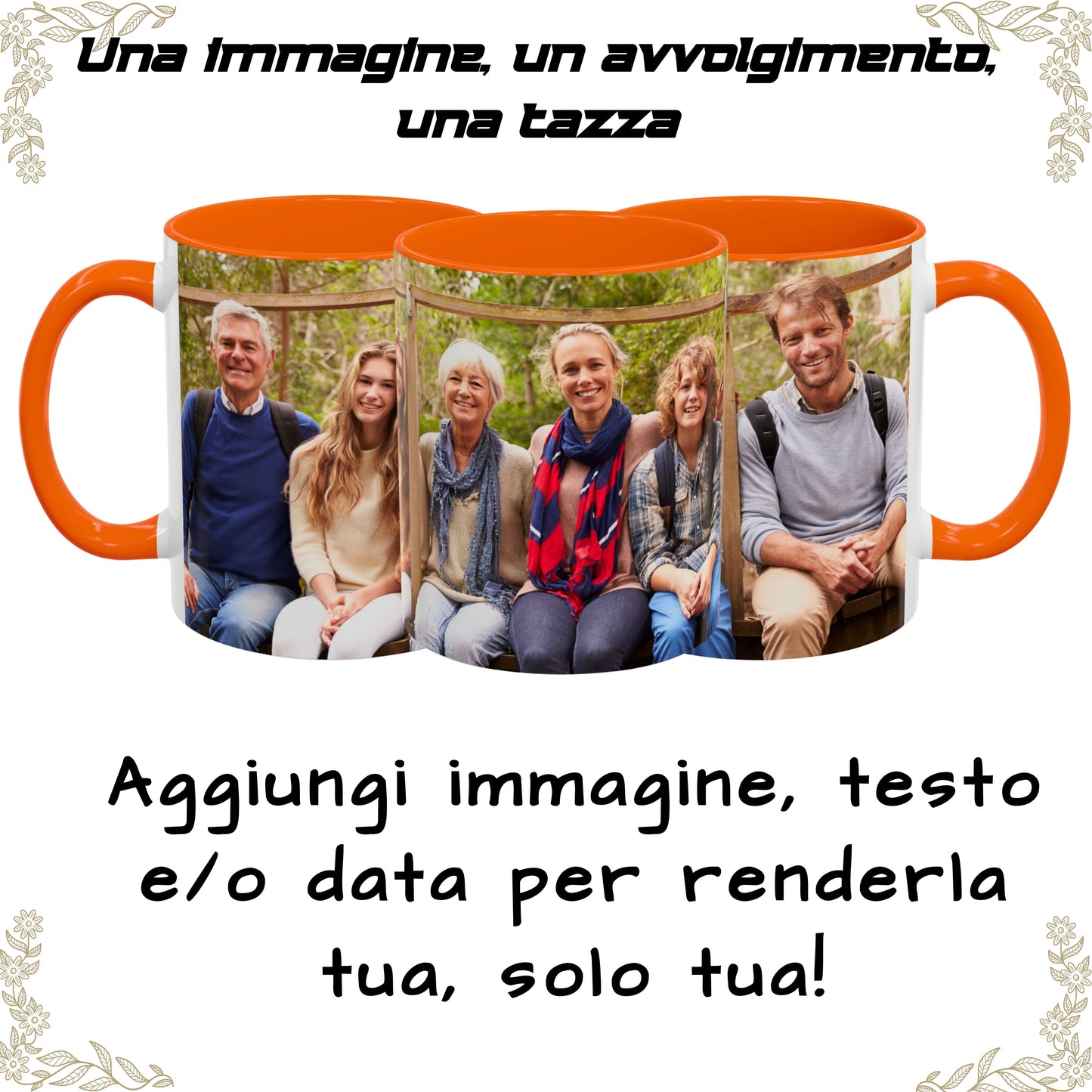 Personalisierte Tasse, 325 ml Weiß/Orange Umwickeltes Design Keramik Kaffeetasse, Personalisiertes Geschenk mit Foto, Text oder Logo