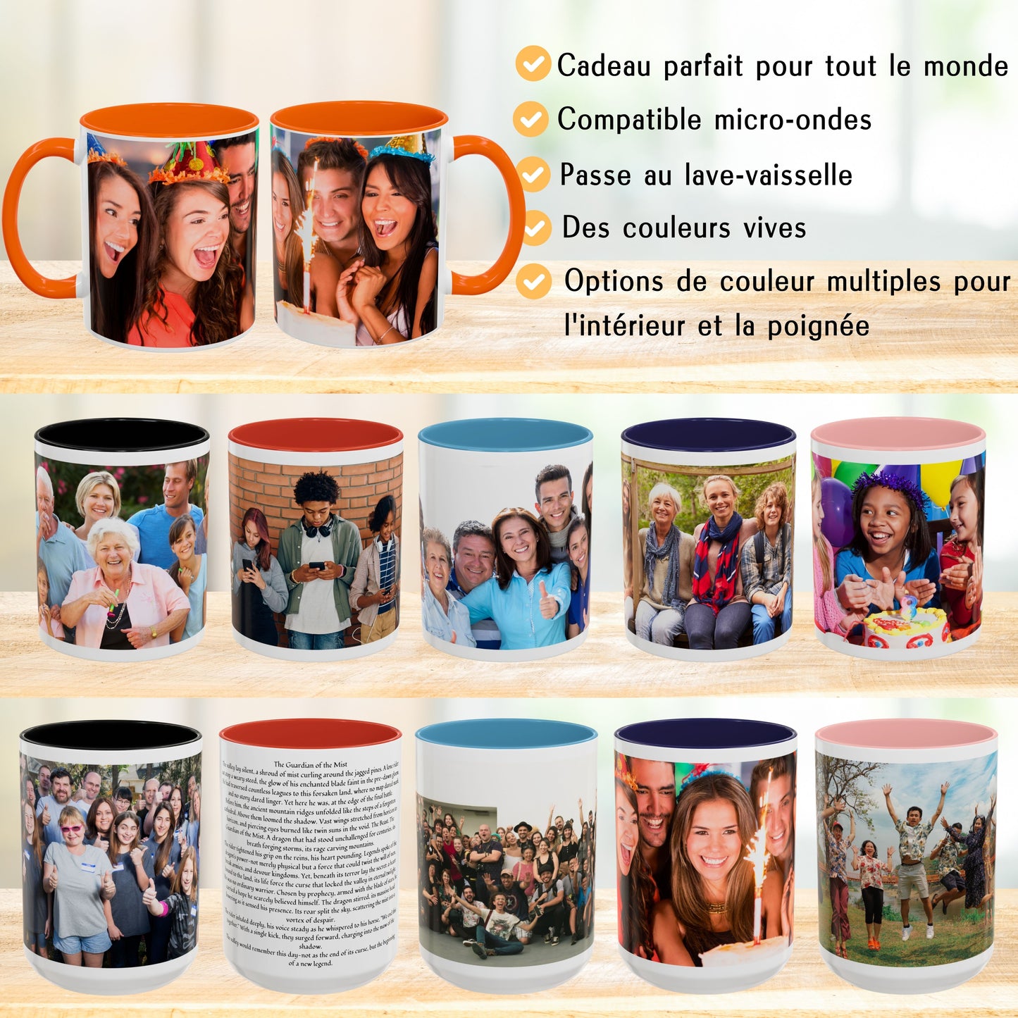 Mug personnalisé, Mug à café en céramique 325 ml blanc/orange avec motif enveloppant, Cadeau personnalisé avec photo, texte ou logo