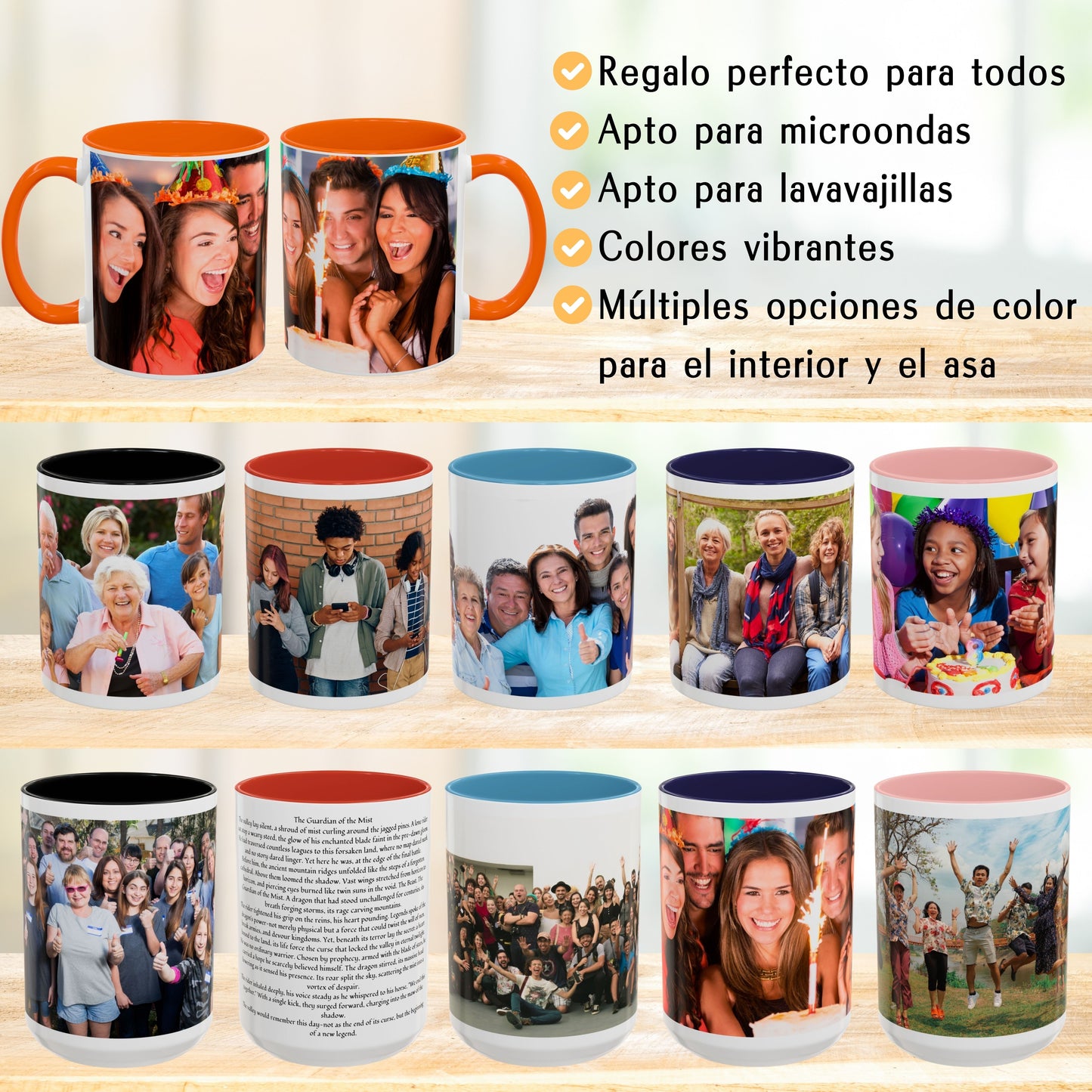 Taza personalizada, 325ml Blanco/naranja Diseño envolvente Cerámica Taza de café, Regalo personalizado con foto, texto o logo