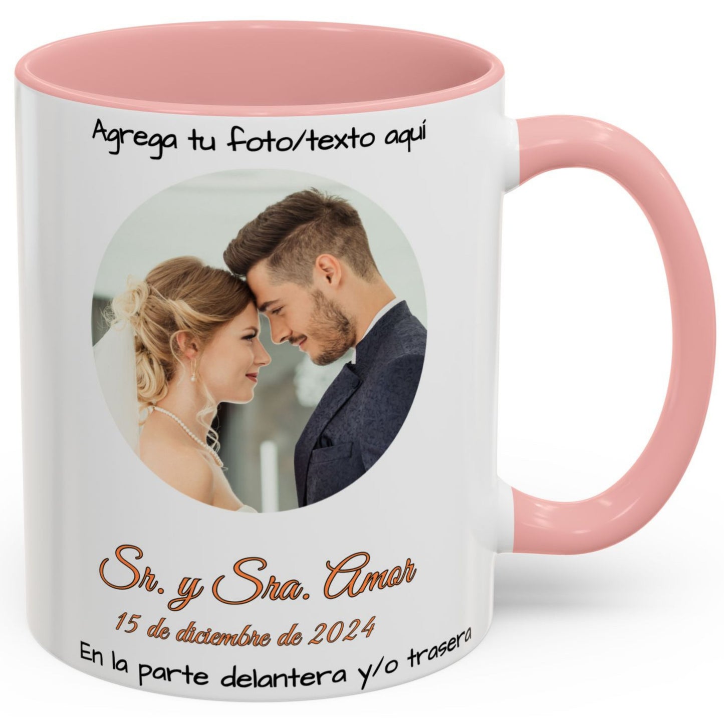 Taza personalizada, 325ml Blanco/rosa Diseño circular Cerámica Taza de café, Regalo personalizado con foto, texto o logo