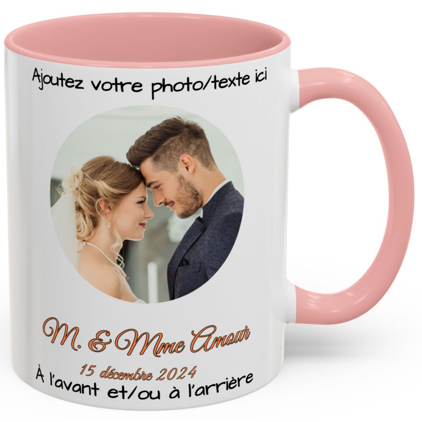Individuelle Tasse, 325ml, weiß/pinkes Kreis-Design, Keramik-Kaffeetasse, personalisiertes Geschenk mit Foto, Text oder Logo