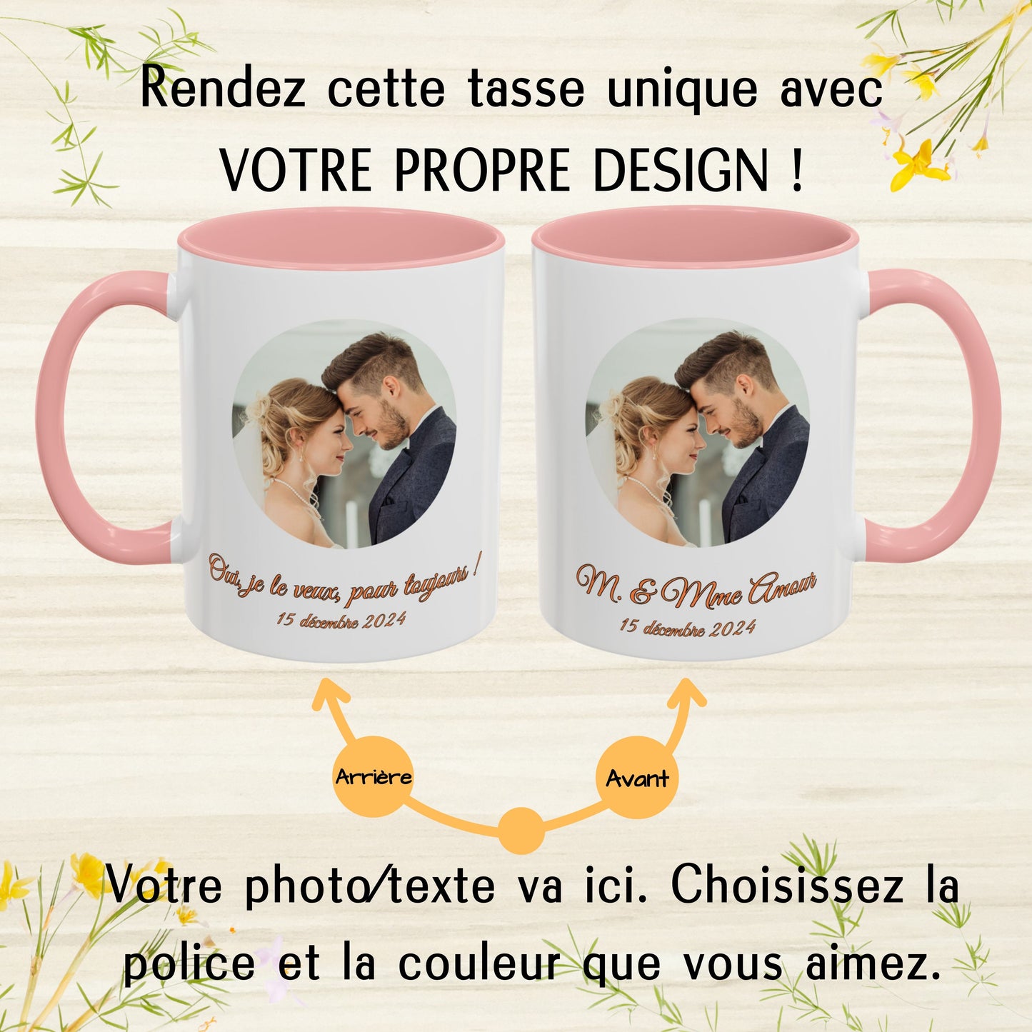 Individuelle Tasse, 325ml, weiß/pinkes Kreis-Design, Keramik-Kaffeetasse, personalisiertes Geschenk mit Foto, Text oder Logo