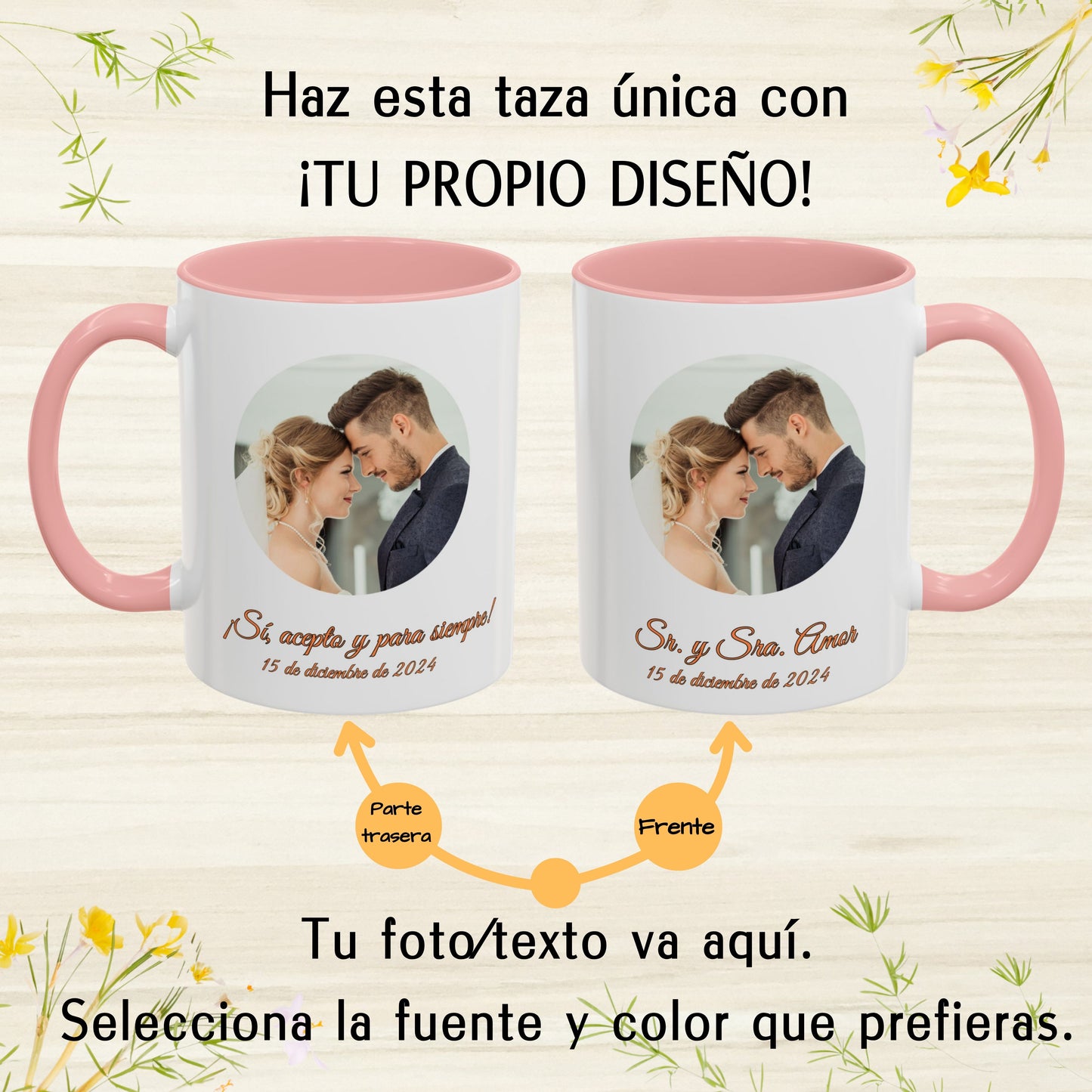 Taza personalizada, 325ml Blanco/rosa Diseño circular Cerámica Taza de café, Regalo personalizado con foto, texto o logo