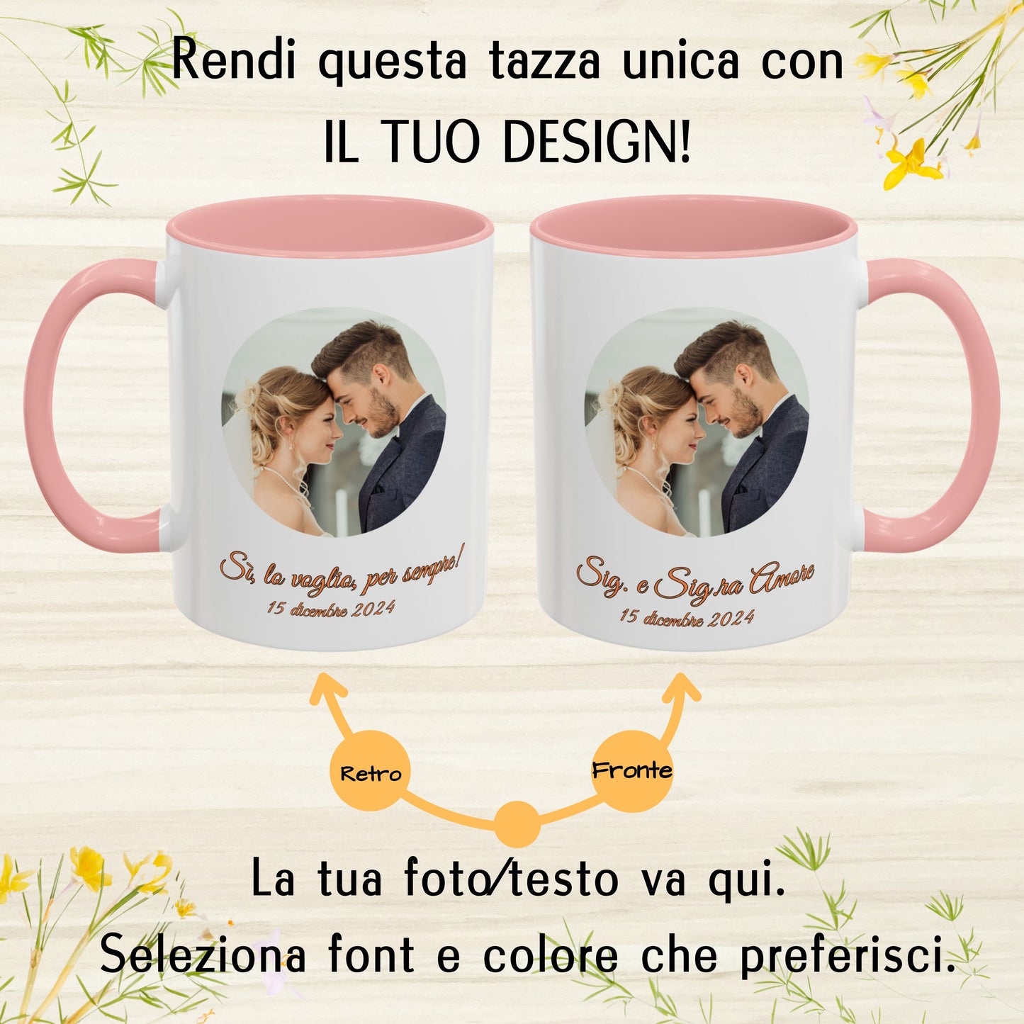Tazza personalizzata, 325 ml Bianco/rosa Design circolare Tazza da caffè in ceramica, Regalo personalizzato con foto, testo o logo