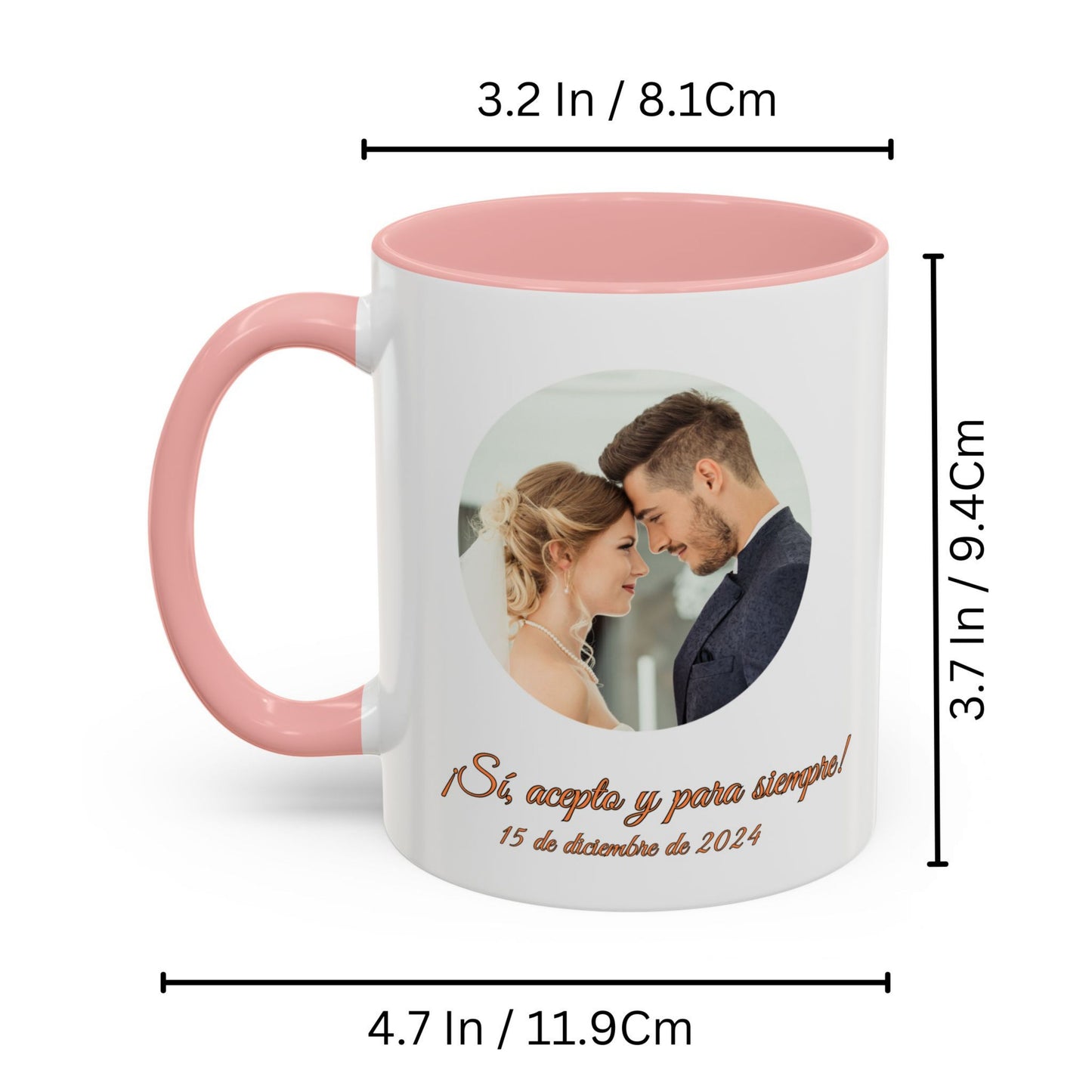 Taza personalizada, 325ml Blanco/rosa Diseño circular Cerámica Taza de café, Regalo personalizado con foto, texto o logo