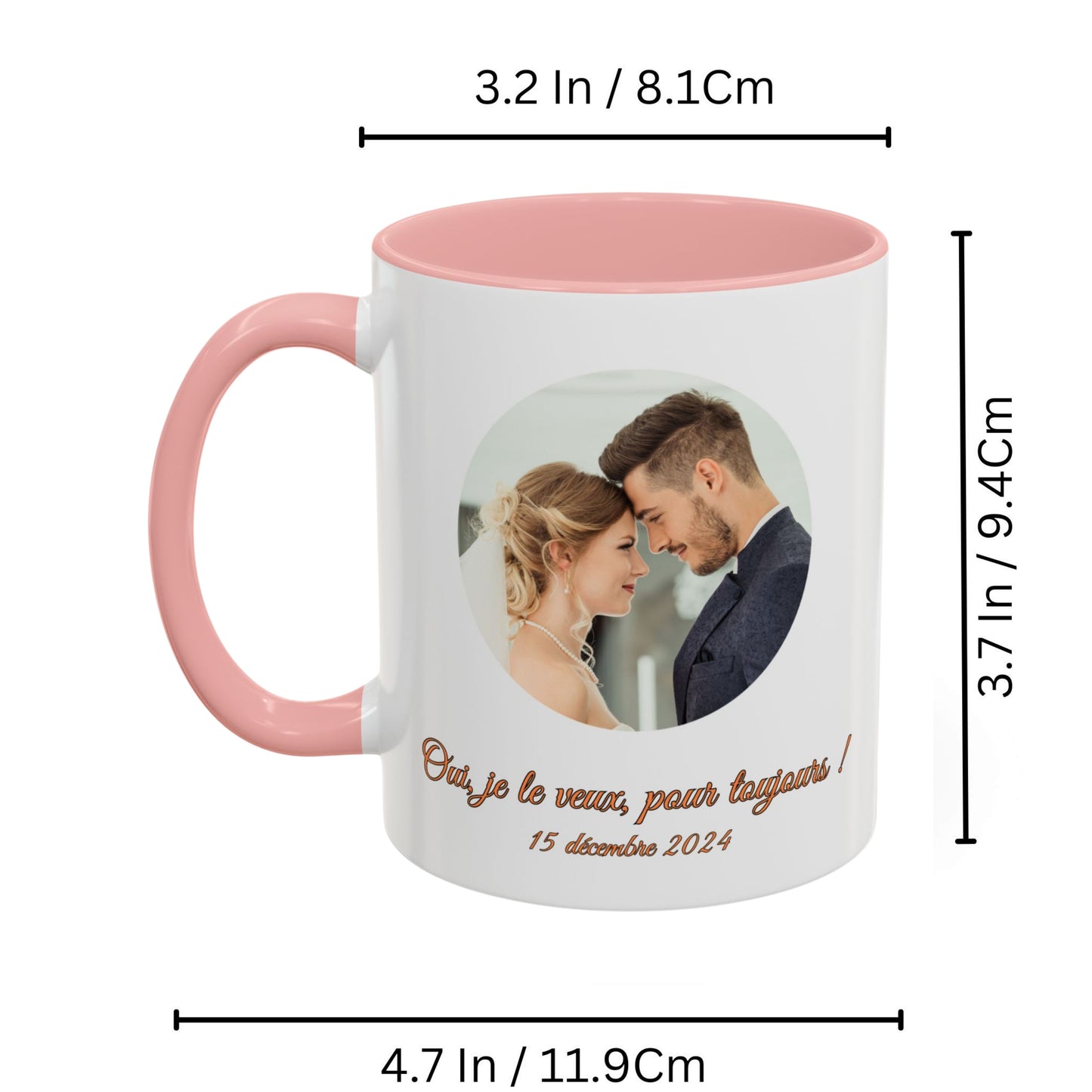 Individuelle Tasse, 325ml, weiß/pinkes Kreis-Design, Keramik-Kaffeetasse, personalisiertes Geschenk mit Foto, Text oder Logo