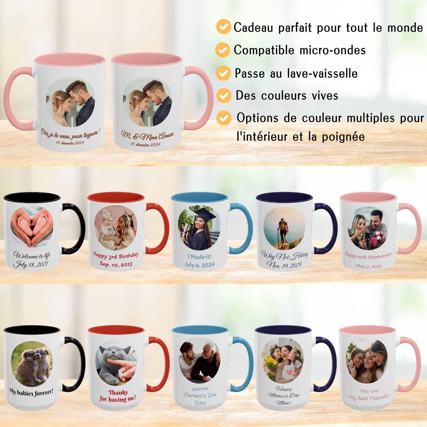 Individuelle Tasse, 325ml, weiß/pinkes Kreis-Design, Keramik-Kaffeetasse, personalisiertes Geschenk mit Foto, Text oder Logo