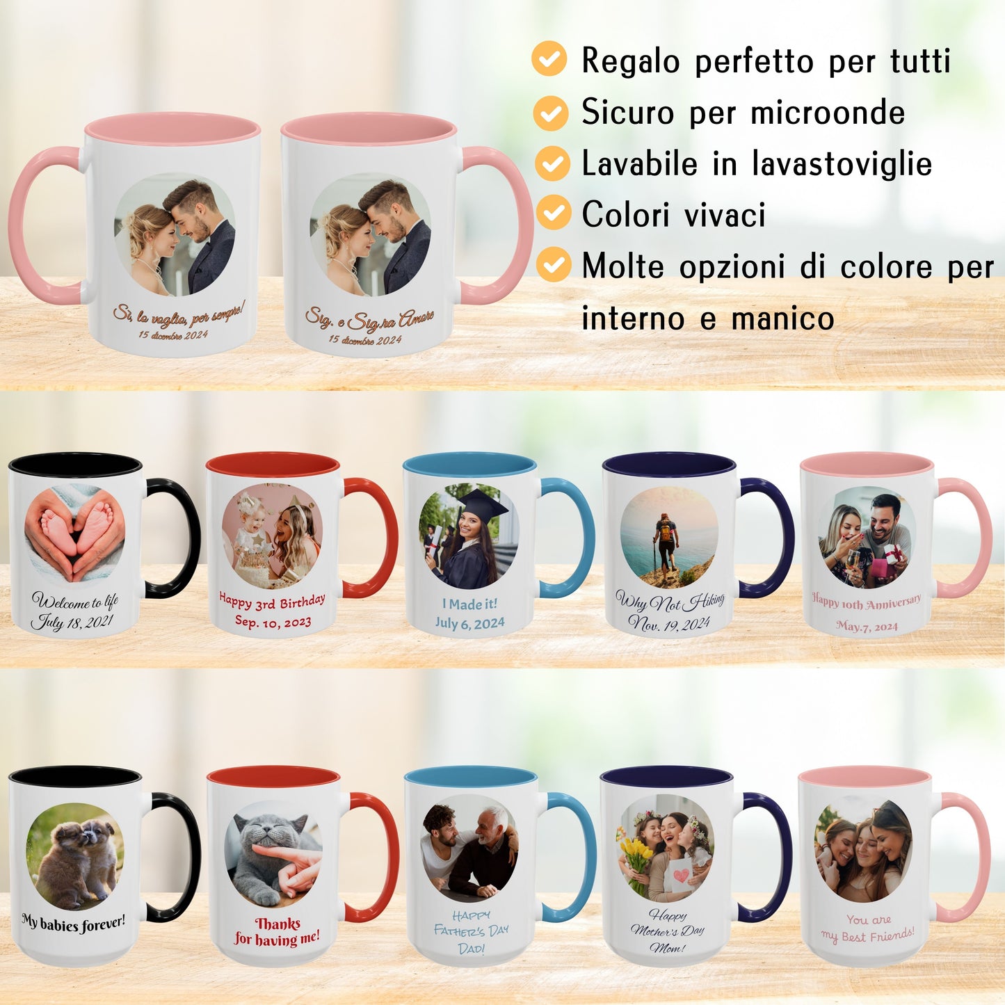 Tazza personalizzata, 325 ml Bianco/rosa Design circolare Tazza da caffè in ceramica, Regalo personalizzato con foto, testo o logo