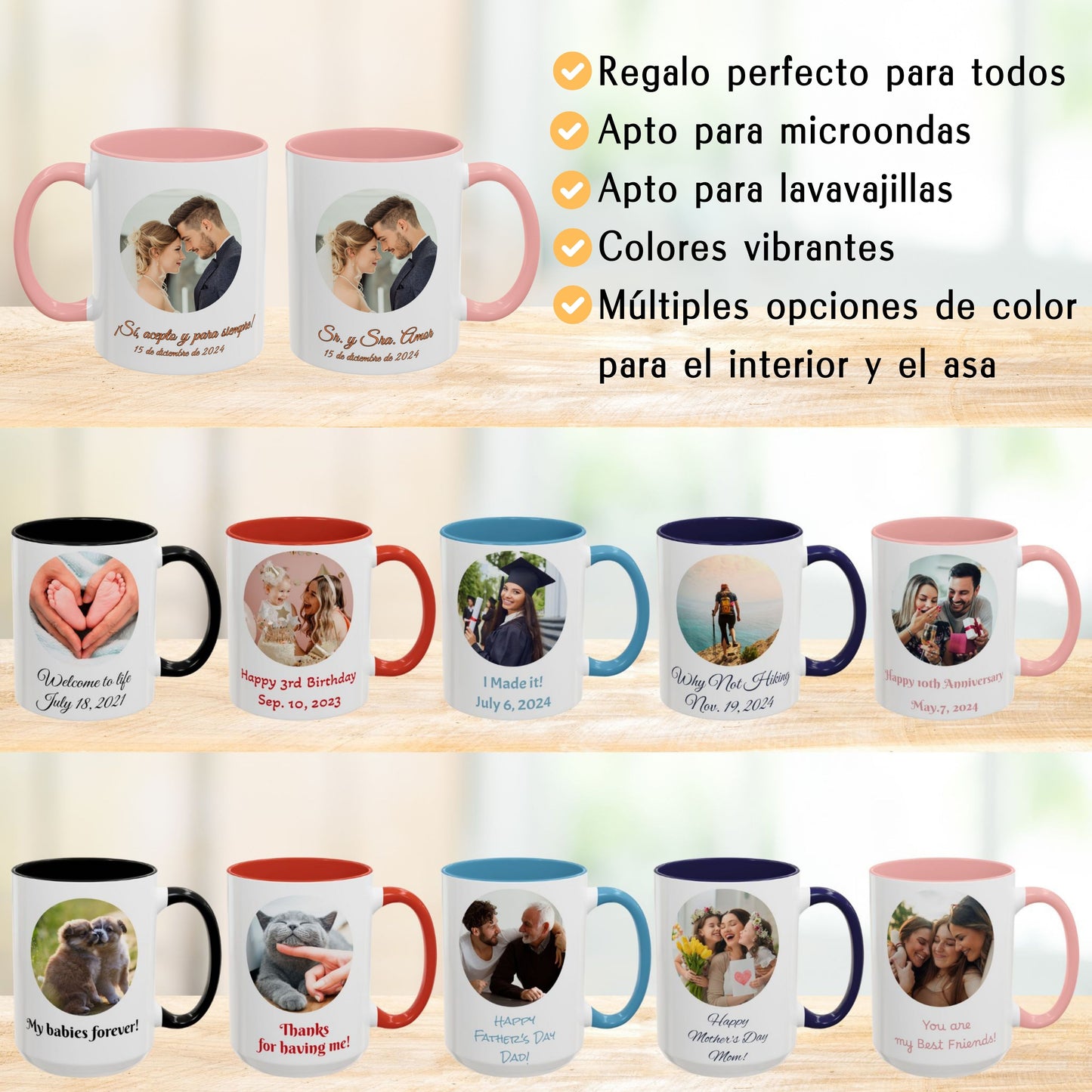 Taza personalizada, 325ml Blanco/rosa Diseño circular Cerámica Taza de café, Regalo personalizado con foto, texto o logo