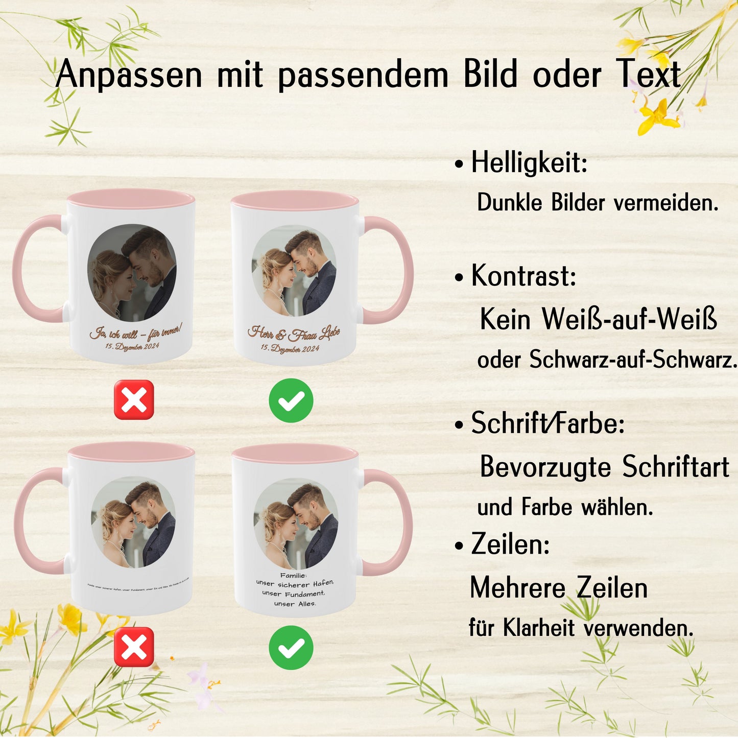 Individuelle Tasse, 325ml, weiß/pinkes Kreis-Design, Keramik-Kaffeetasse, personalisiertes Geschenk mit Foto, Text oder Logo