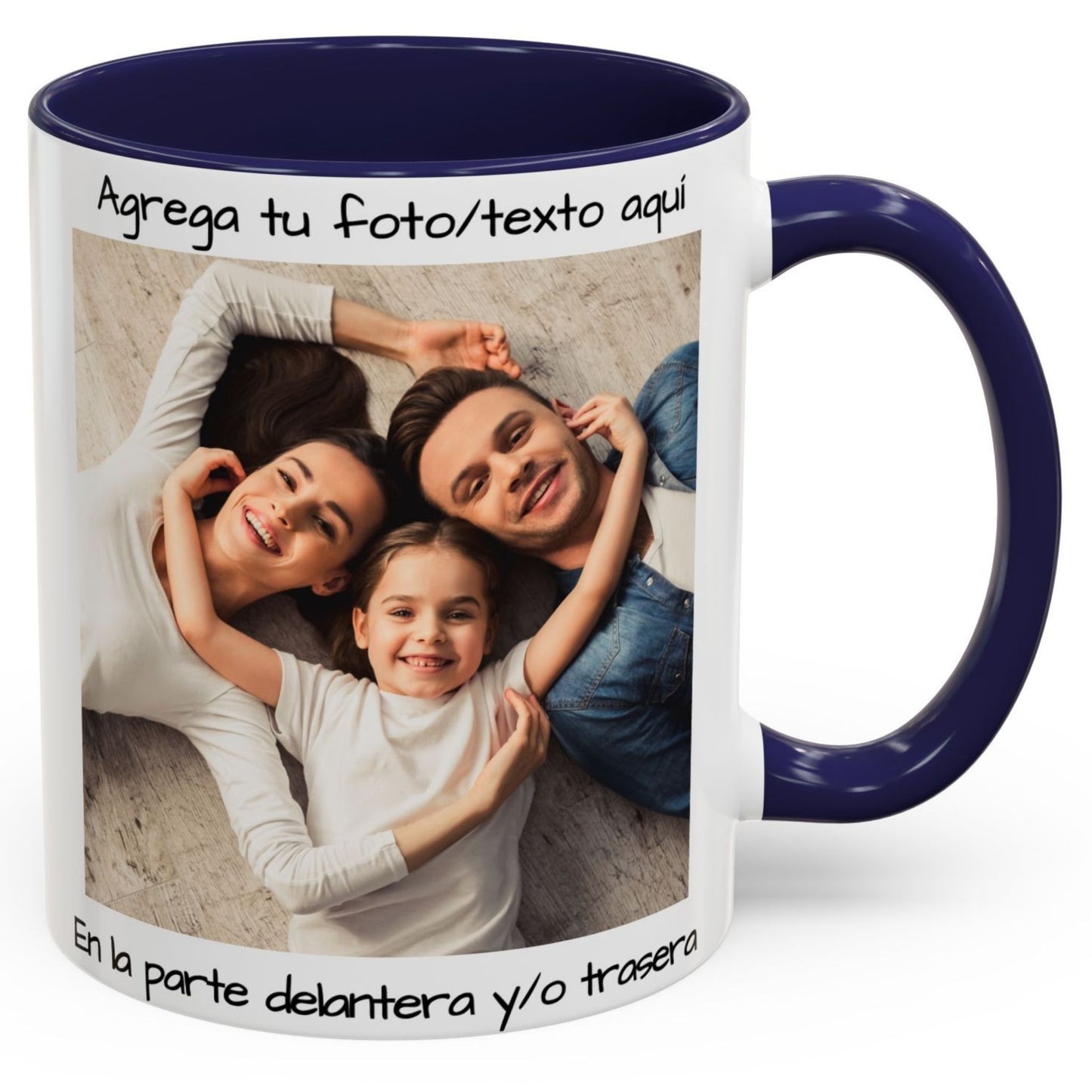 Mug personnalisé, 325ml Blanc/Bleu Marine Design carré Céramique Tasse à café, Cadeau personnalisé avec photo, texte ou logo
