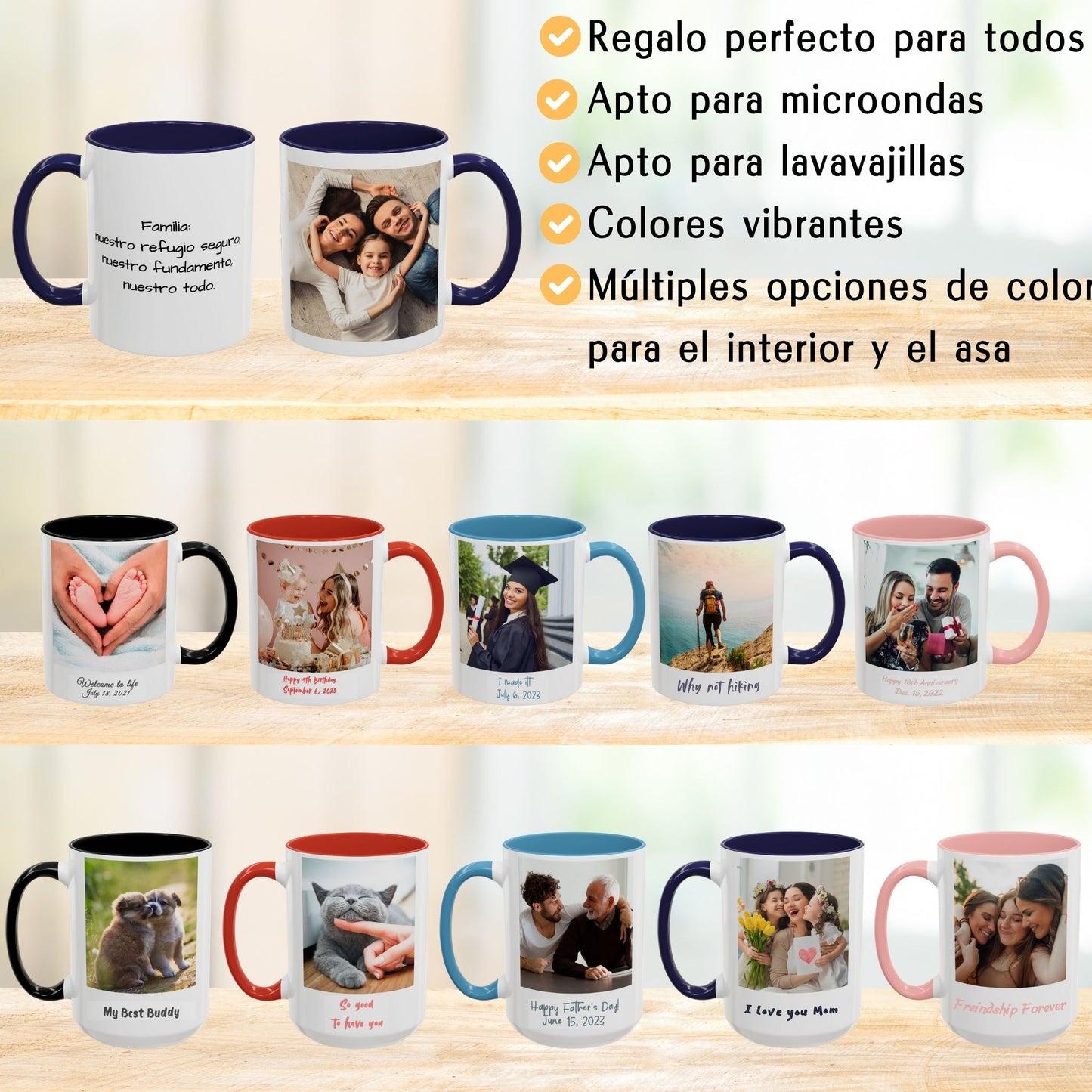 Mug personnalisé, 325ml Blanc/Bleu Marine Design carré Céramique Tasse à café, Cadeau personnalisé avec photo, texte ou logo