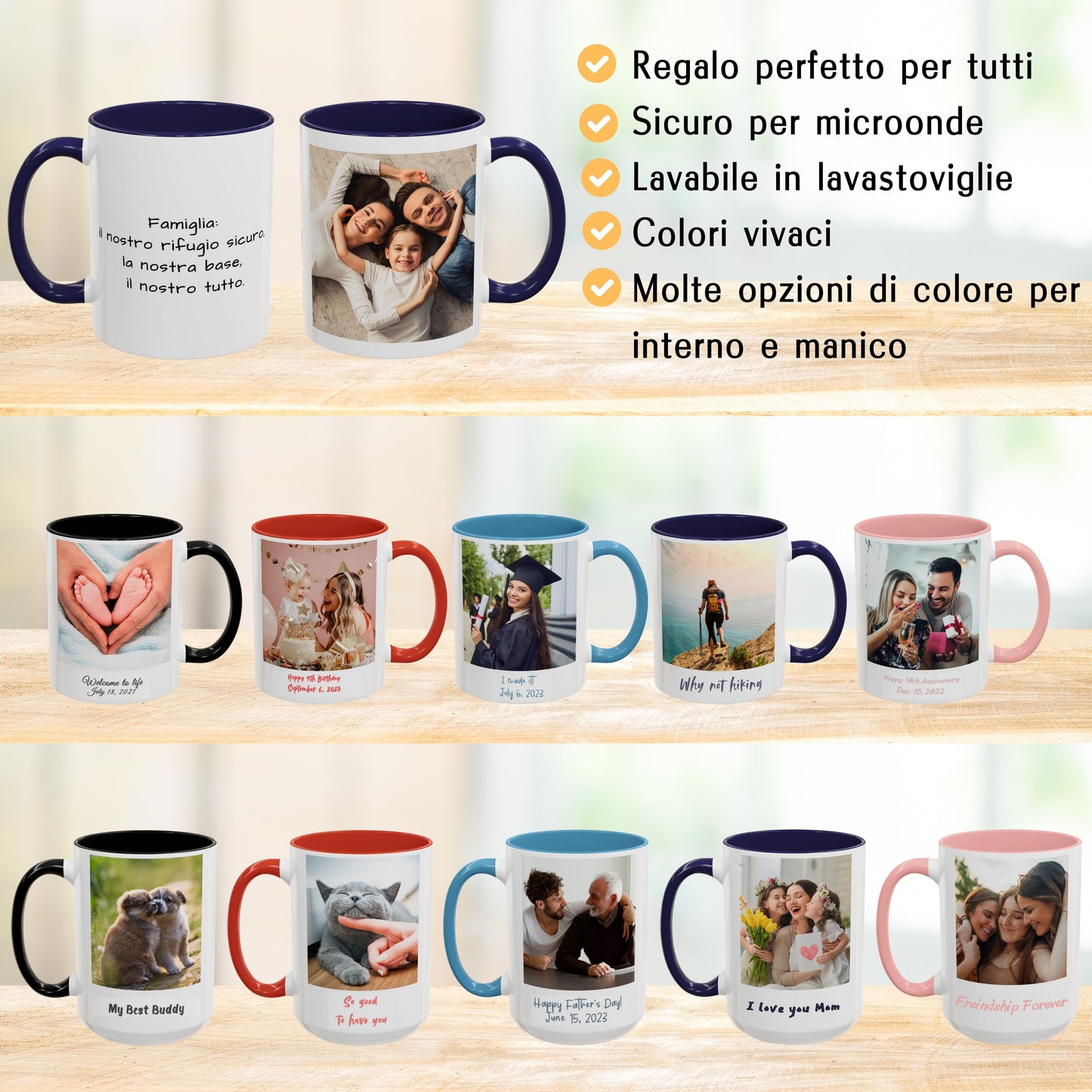 Tazza personalizzata, 325 ml Bianco/blu navy Design quadrato Tazza da caffè in ceramica, Regalo personalizzato con foto, testo o logo