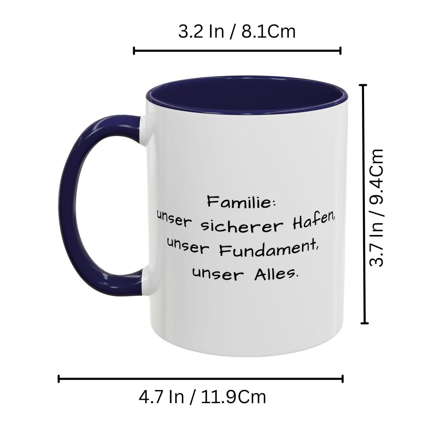 Personalisierte Tasse, weiß/marineblau, 325 ml, Geschenkidee mit Foto, Text oder Logo, quadratisches Design
