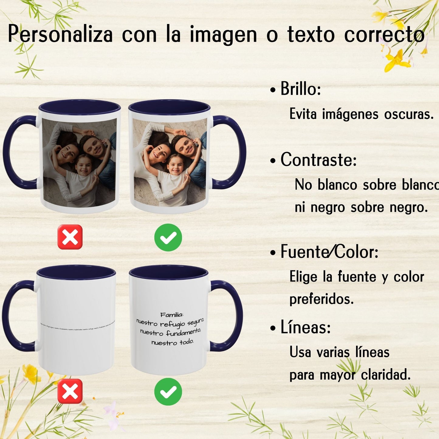 Mug personnalisé, 325ml Blanc/Bleu Marine Design carré Céramique Tasse à café, Cadeau personnalisé avec photo, texte ou logo