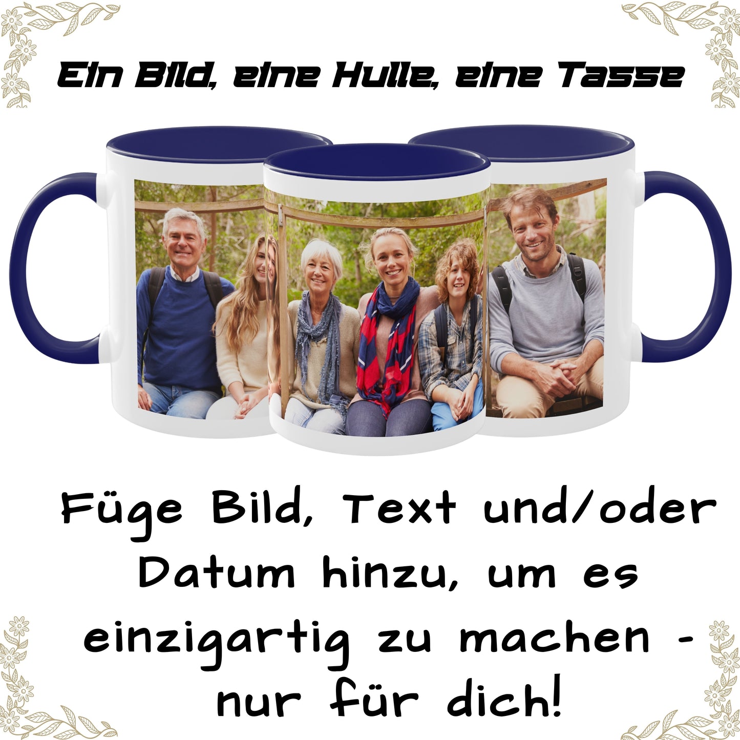 Custom Mug, 325ml White/Blue Wrap Around Design Ceramic Coffee Mug, Personalized Gift with Photo, Text or Logo