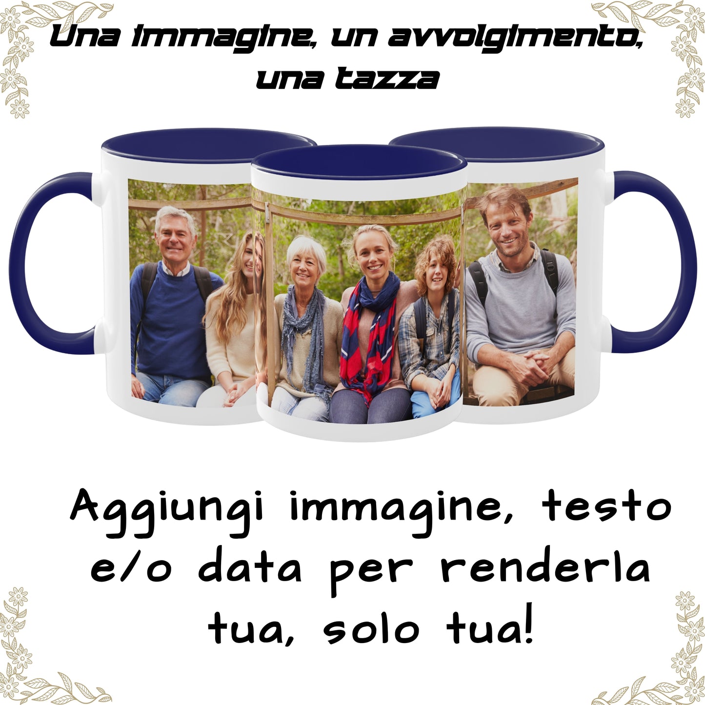 Tazza personalizzata, 325 ml Bianco/blu Design avvolgente Tazza da caffè in ceramica, Regalo personalizzato con foto, testo o logo