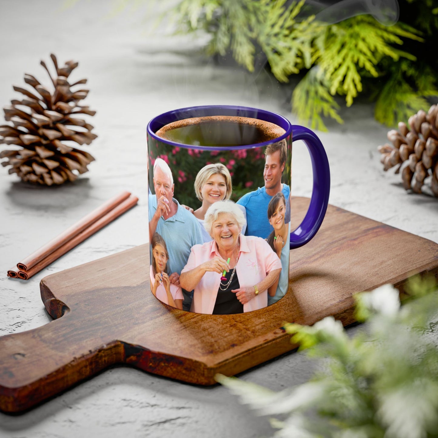 Taza personalizada, 325ml Blanco/azul Diseño envolvente Cerámica Taza de café, Regalo personalizado con foto, texto o logo