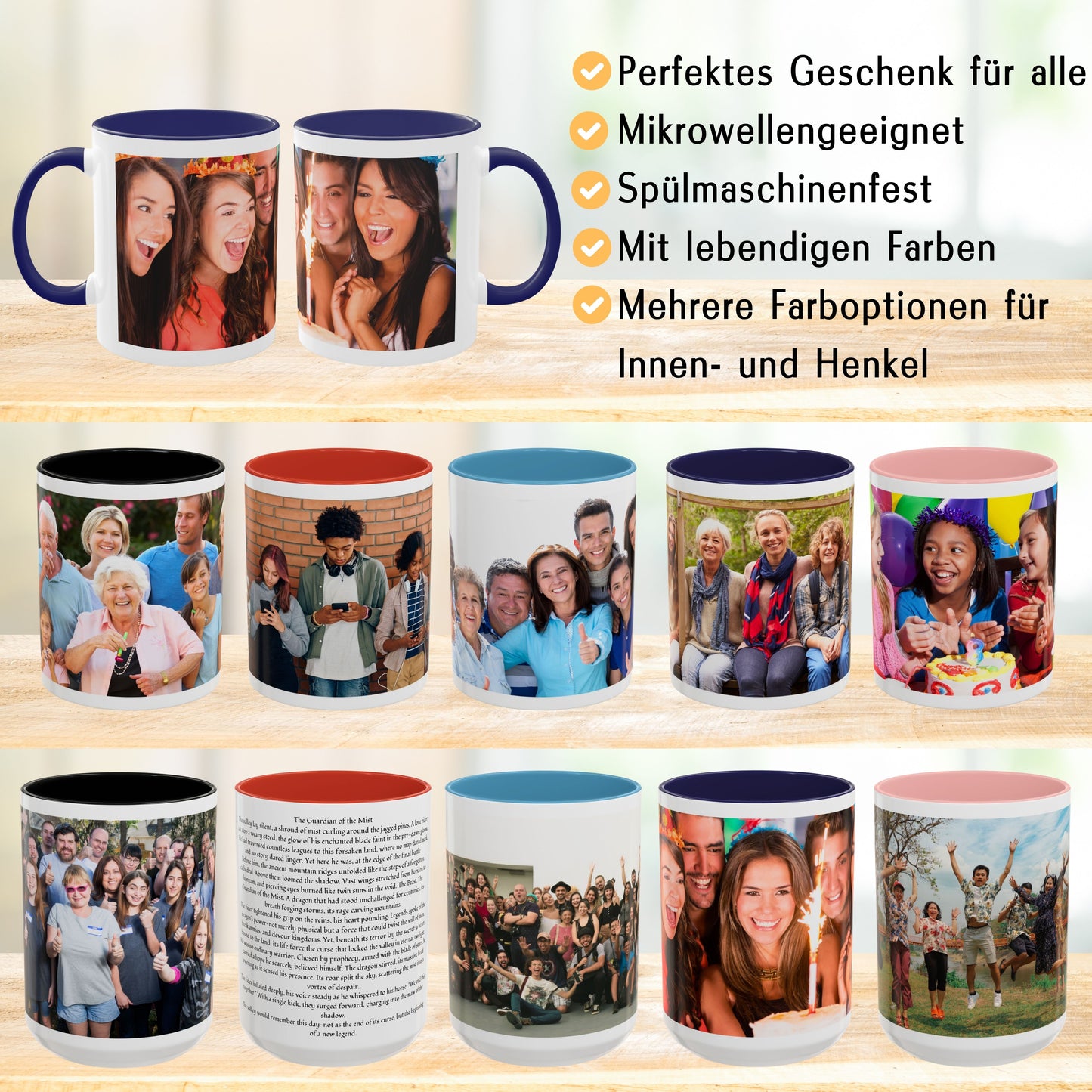 Custom Mug, 325ml White/Blue Wrap Around Design Ceramic Coffee Mug, Personalized Gift with Photo, Text or Logo