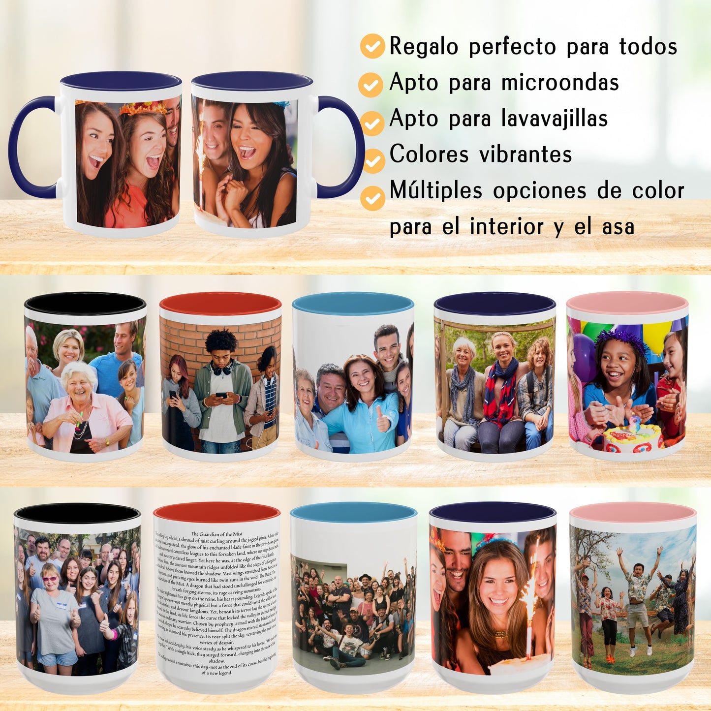 Taza personalizada, 325ml Blanco/azul Diseño envolvente Cerámica Taza de café, Regalo personalizado con foto, texto o logo