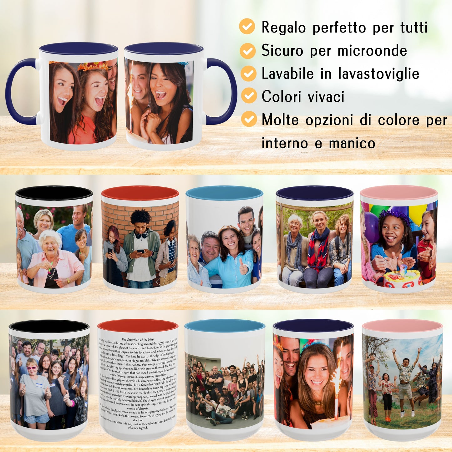 Tazza personalizzata, 325 ml Bianco/blu Design avvolgente Tazza da caffè in ceramica, Regalo personalizzato con foto, testo o logo