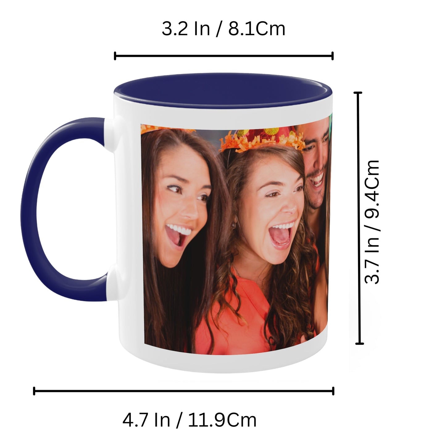 Tasse mit individuellem Design, 325 ml, weiß/blau, vollflächiges Design, Keramik-Kaffeetasse, personalisiertes Geschenk mit Foto, Text oder Logo