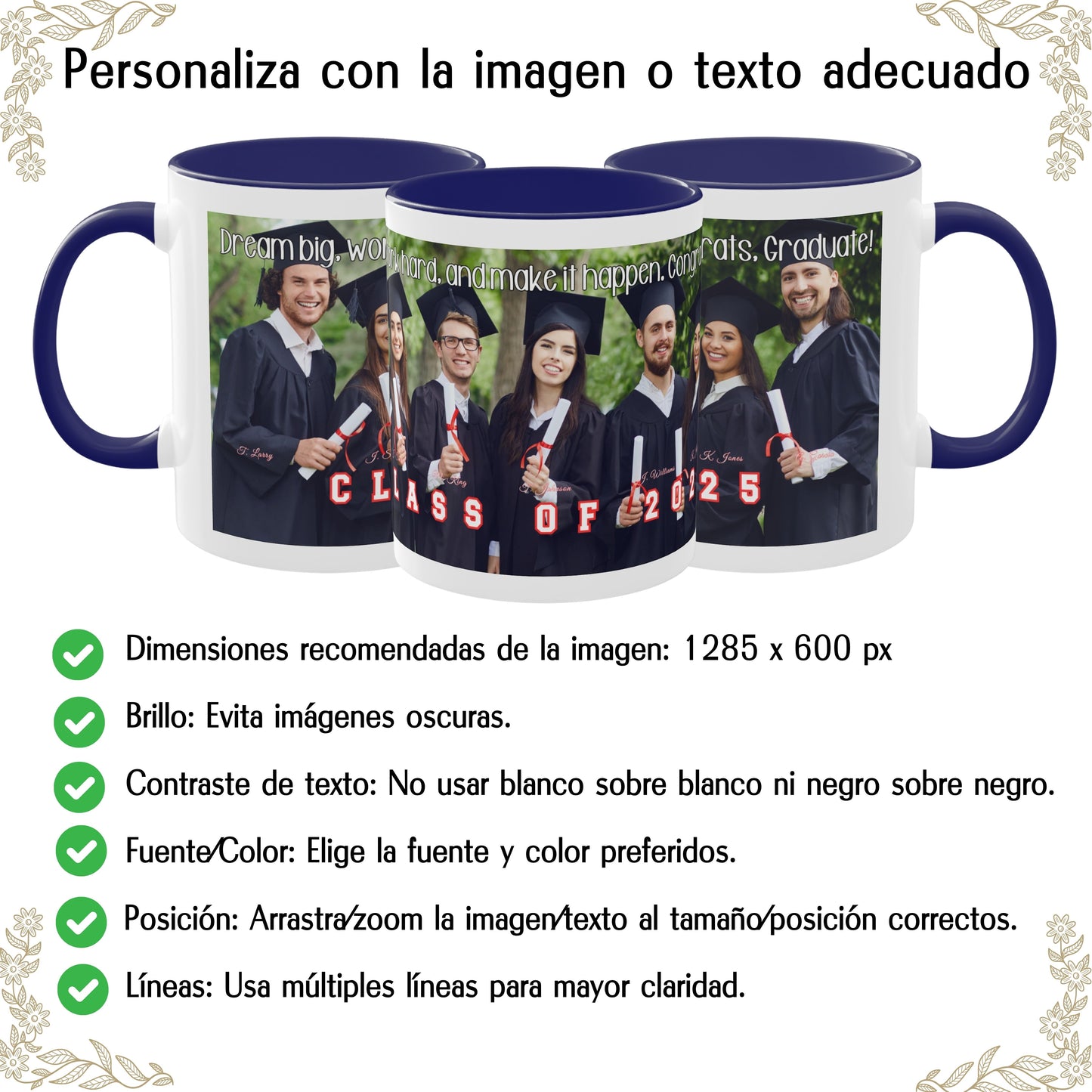 Taza personalizada, 325ml Blanco/azul Diseño envolvente Cerámica Taza de café, Regalo personalizado con foto, texto o logo