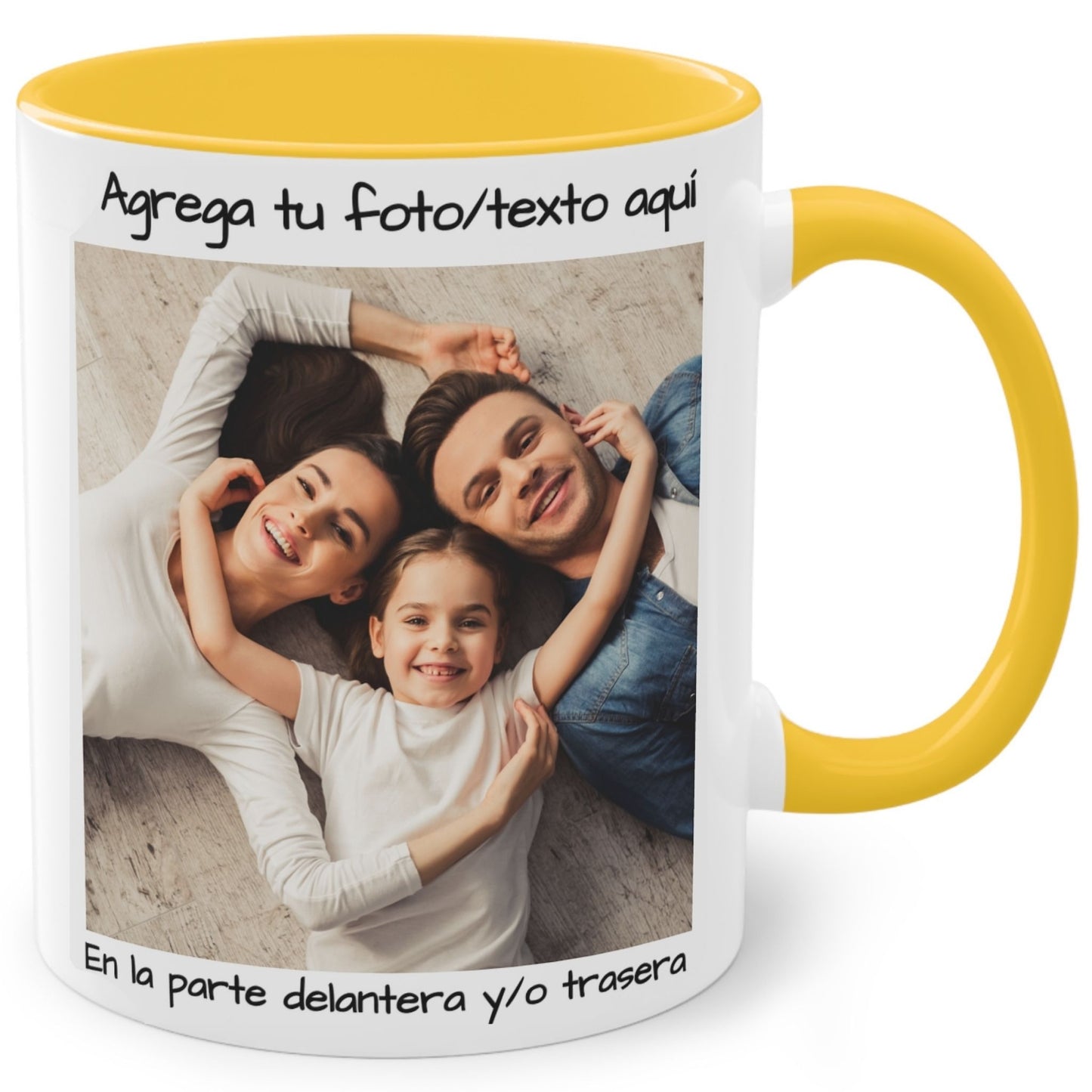 Tasse personnalisée, 325 ml Blanc/Jaune doré Motif carré Céramique Tasse à café, Cadeau personnalisé avec photo, texte ou logo