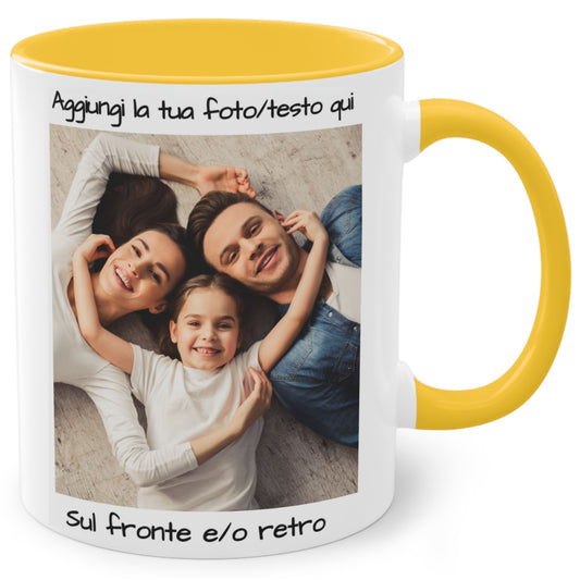 Tazza personalizzata, 325 ml Bianco/giallo dorato Design quadrato Tazza da caffè in ceramica, Regalo personalizzato con foto, testo o logo