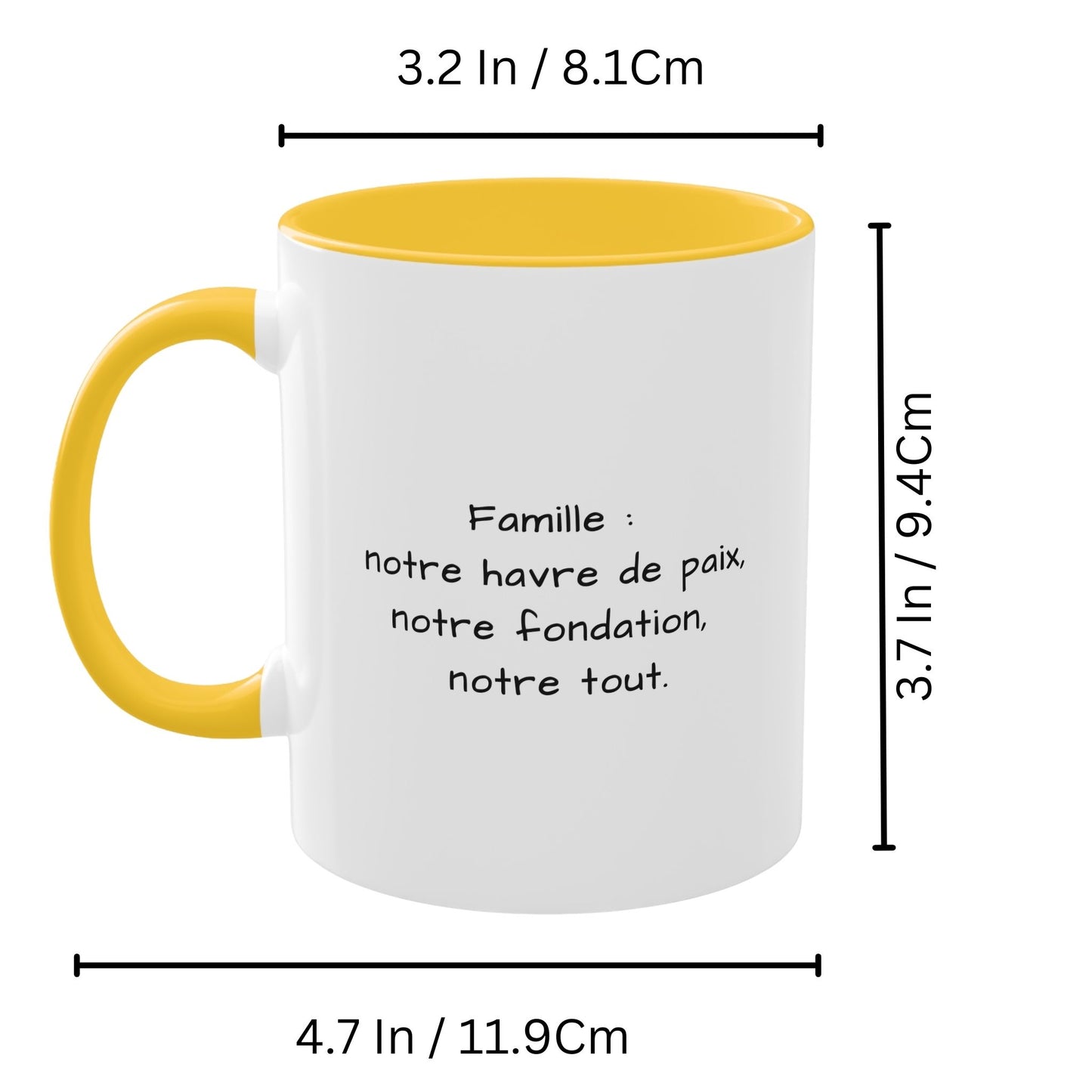Mug personnalisé, 325 ml, céramique, motif carré blanc/jaune doré, personnalisable avec photo, texte ou logo