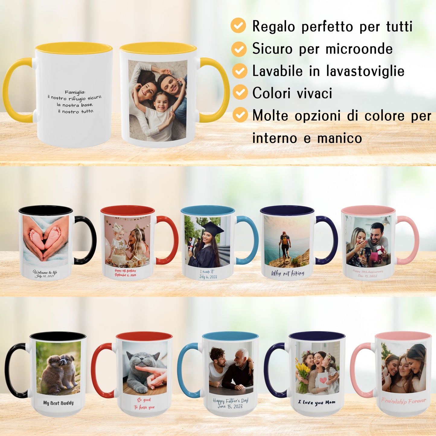 Tazza personalizzata, 325 ml Bianco/giallo dorato Design quadrato Tazza da caffè in ceramica, Regalo personalizzato con foto, testo o logo