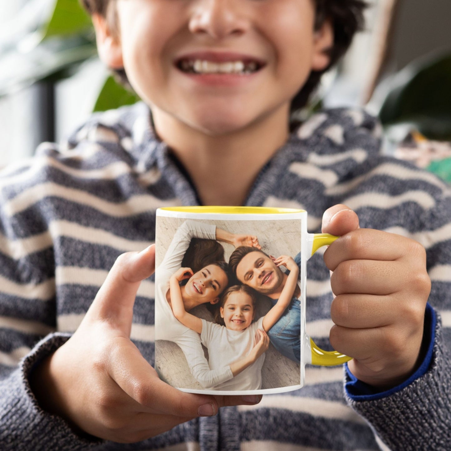 Tazza personalizzata, 325 ml Bianco/giallo dorato Design quadrato Tazza da caffè in ceramica, Regalo personalizzato con foto, testo o logo